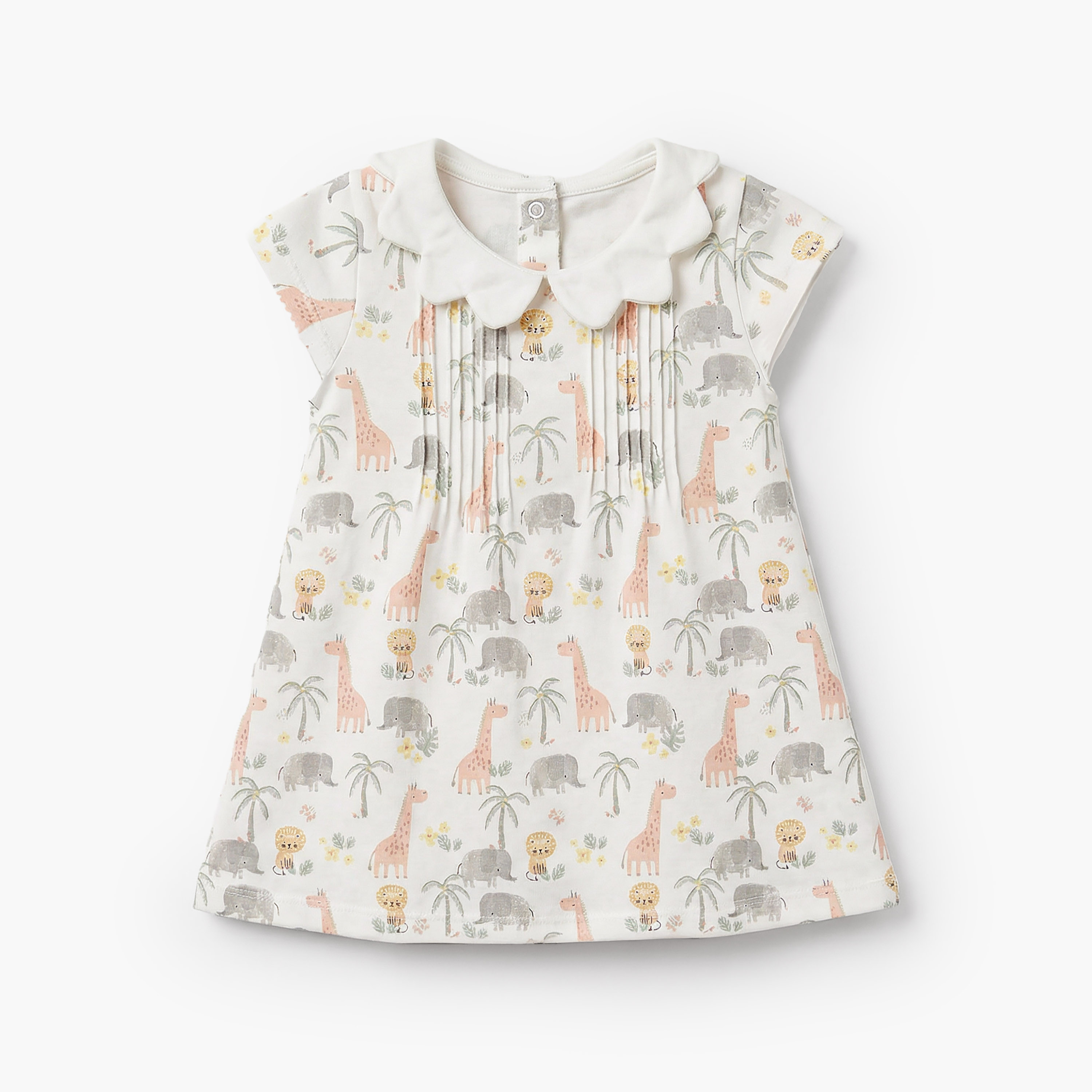 Juniors Peter Pan Collar Short Sleeves A-line Dress with Safari Print-baby-girls-clothing-dressesandjumpsuits-image-2