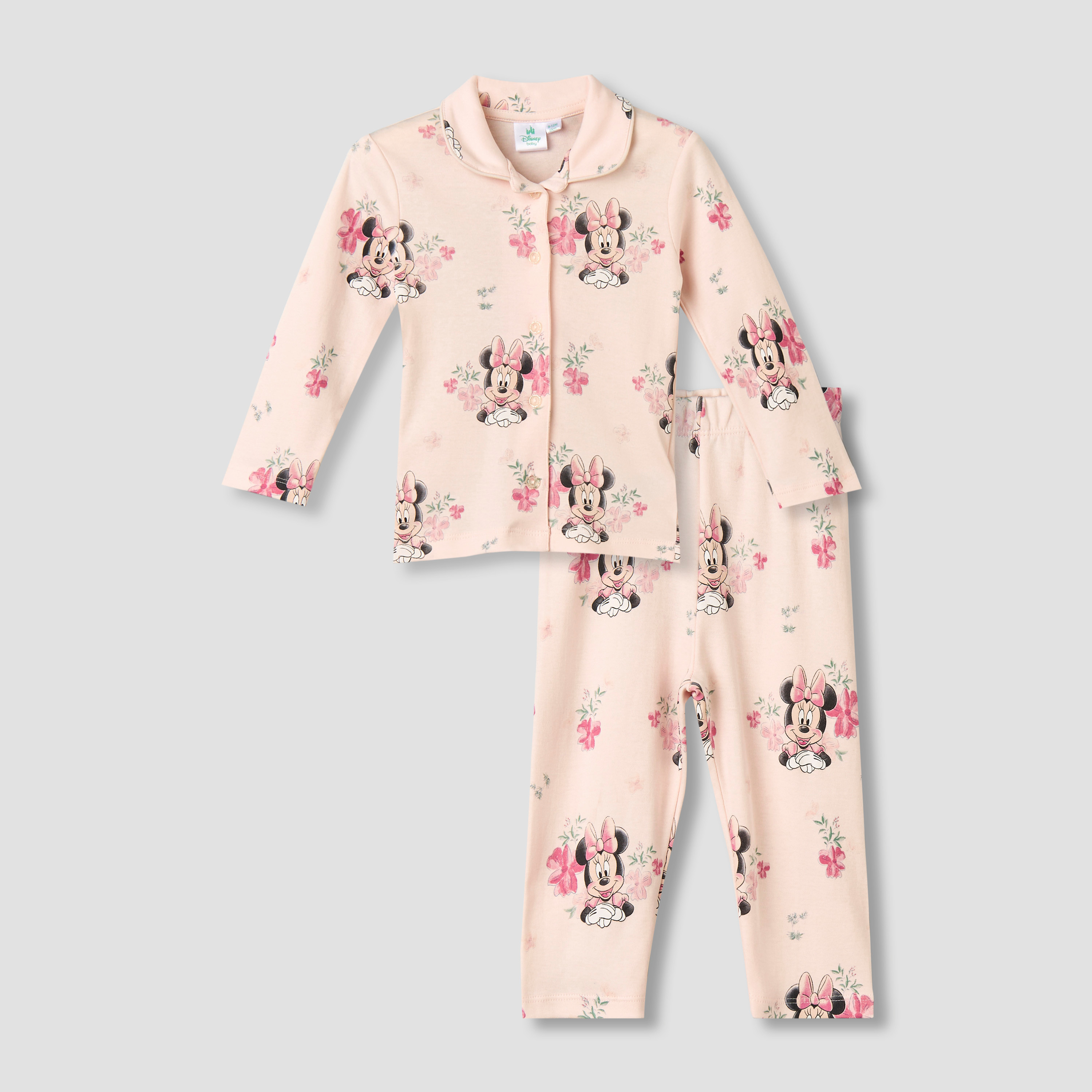 Disney Cotton Collared Long Sleeves Pyjama Set with Minnie Mouse Print-baby-girls-clothing-nightwear-pyjamasets-image-1