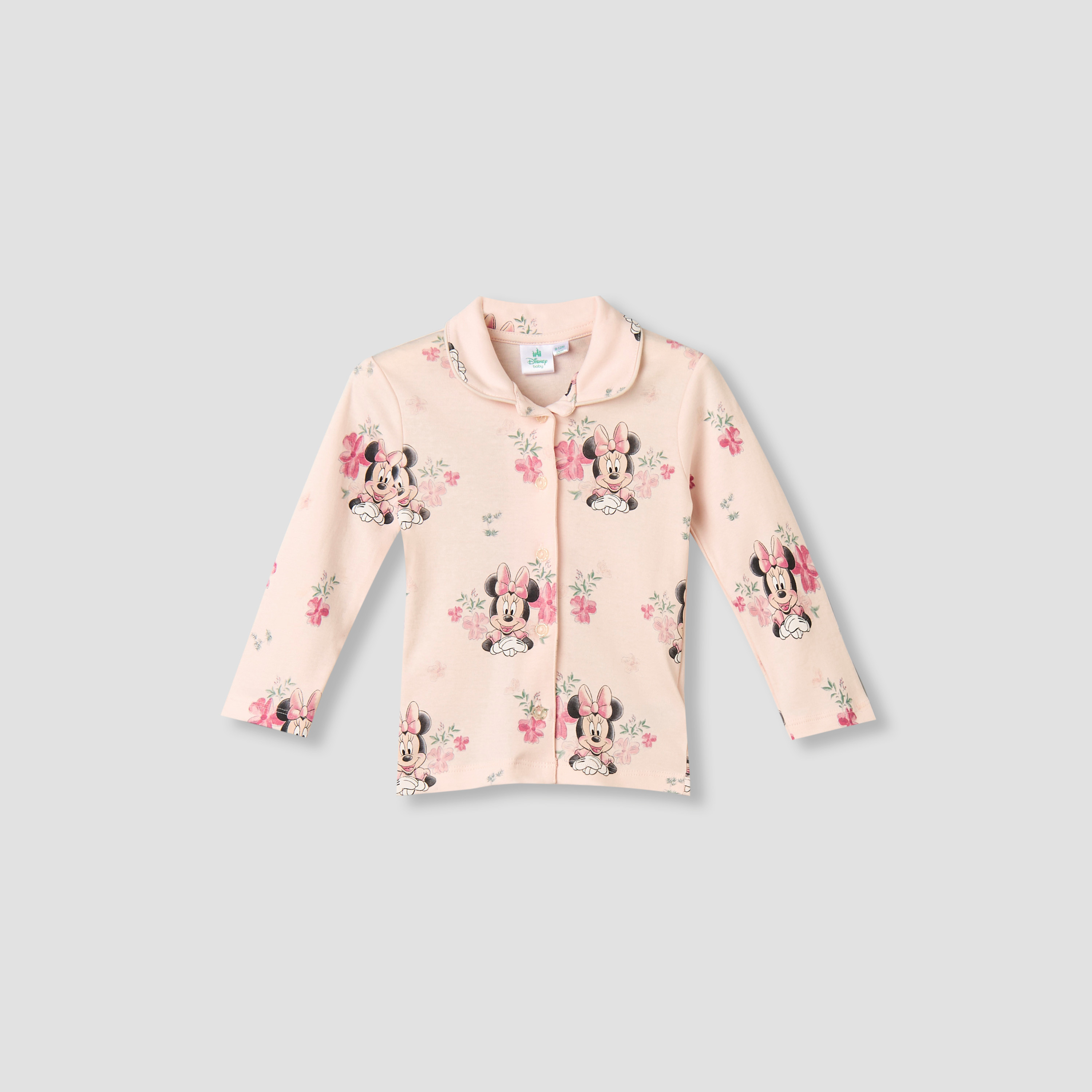 Disney Cotton Collared Long Sleeves Pyjama Set with Minnie Mouse Print-baby-girls-clothing-nightwear-pyjamasets-image-2