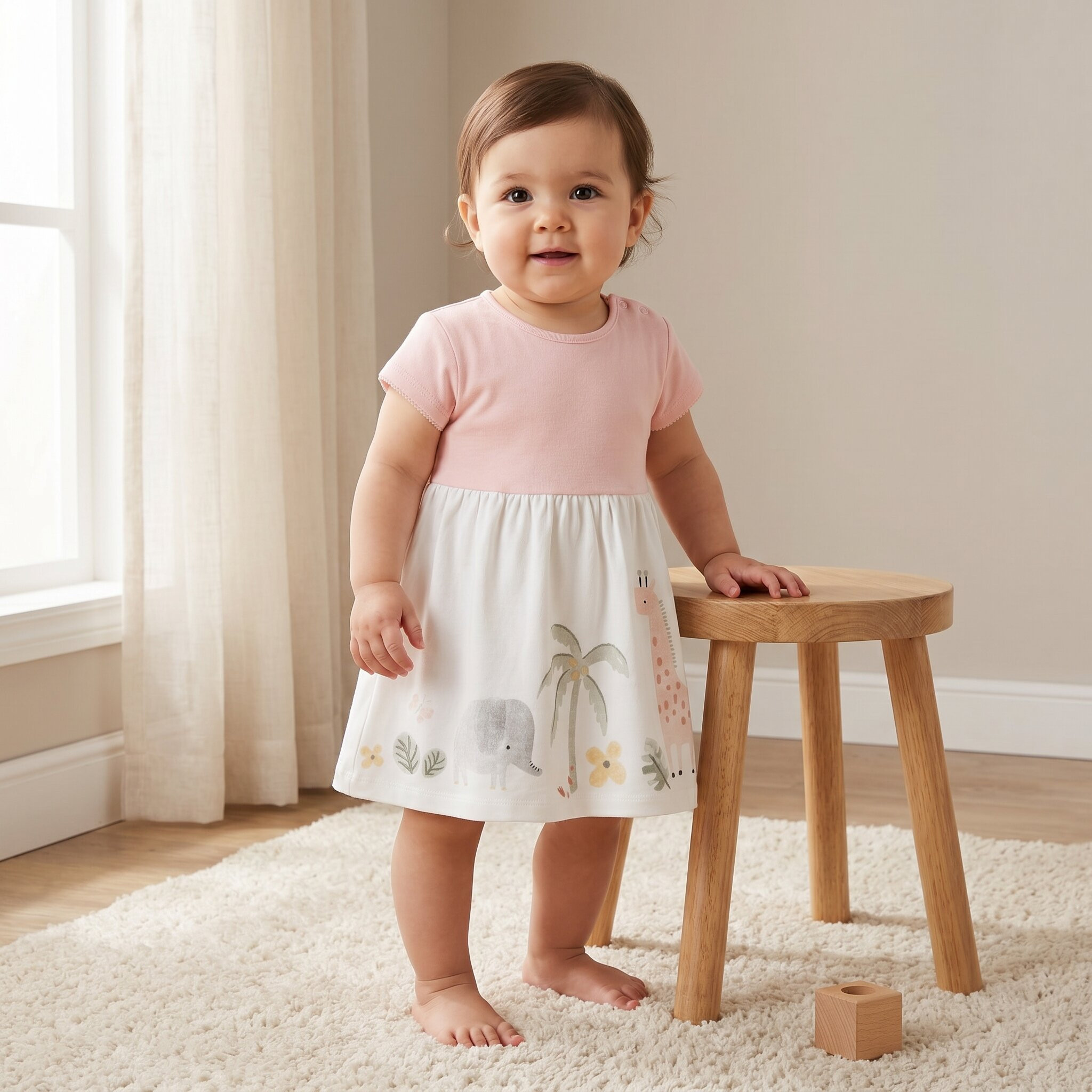 Juniors Round Neck Short Sleeves A-line Dress with Safari Print-baby-girls-clothing-dressesandjumpsuits-image-1