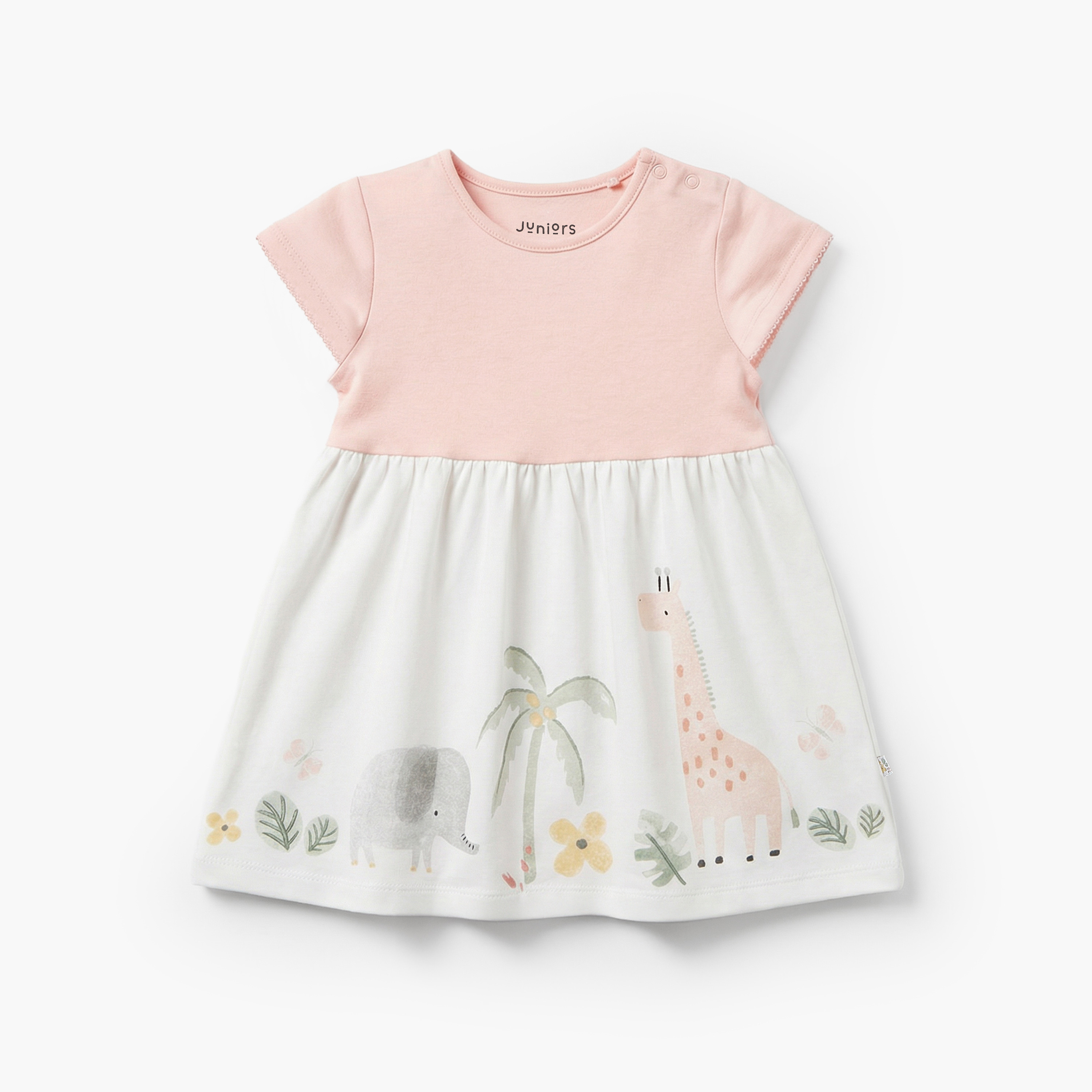 Juniors Round Neck Short Sleeves A-line Dress with Safari Print-baby-girls-clothing-dressesandjumpsuits-image-2