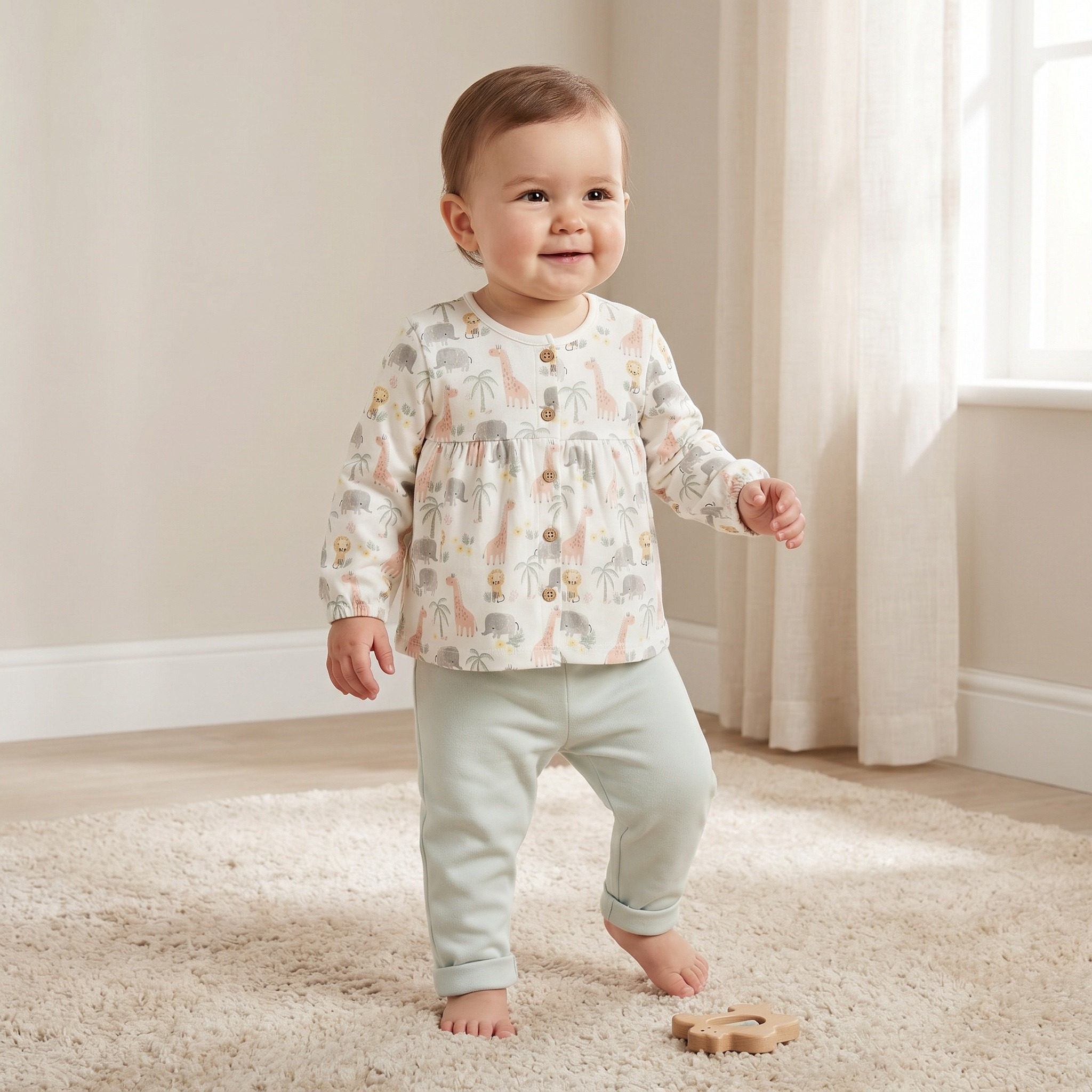 Juniors Cotton Round Neck Long Sleeves Pyjama Set with Safari Print-baby-girls-clothing-nightwear-pyjamasets-image-1
