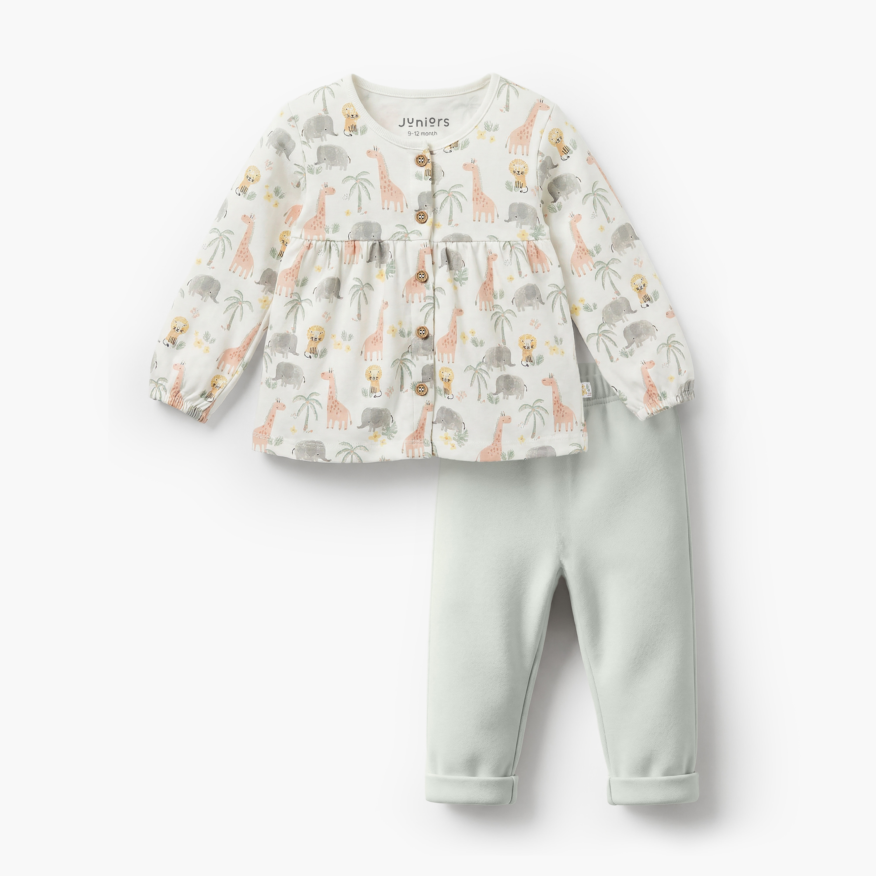 Juniors Cotton Round Neck Long Sleeves Pyjama Set with Safari Print-baby-girls-clothing-nightwear-pyjamasets-image-2