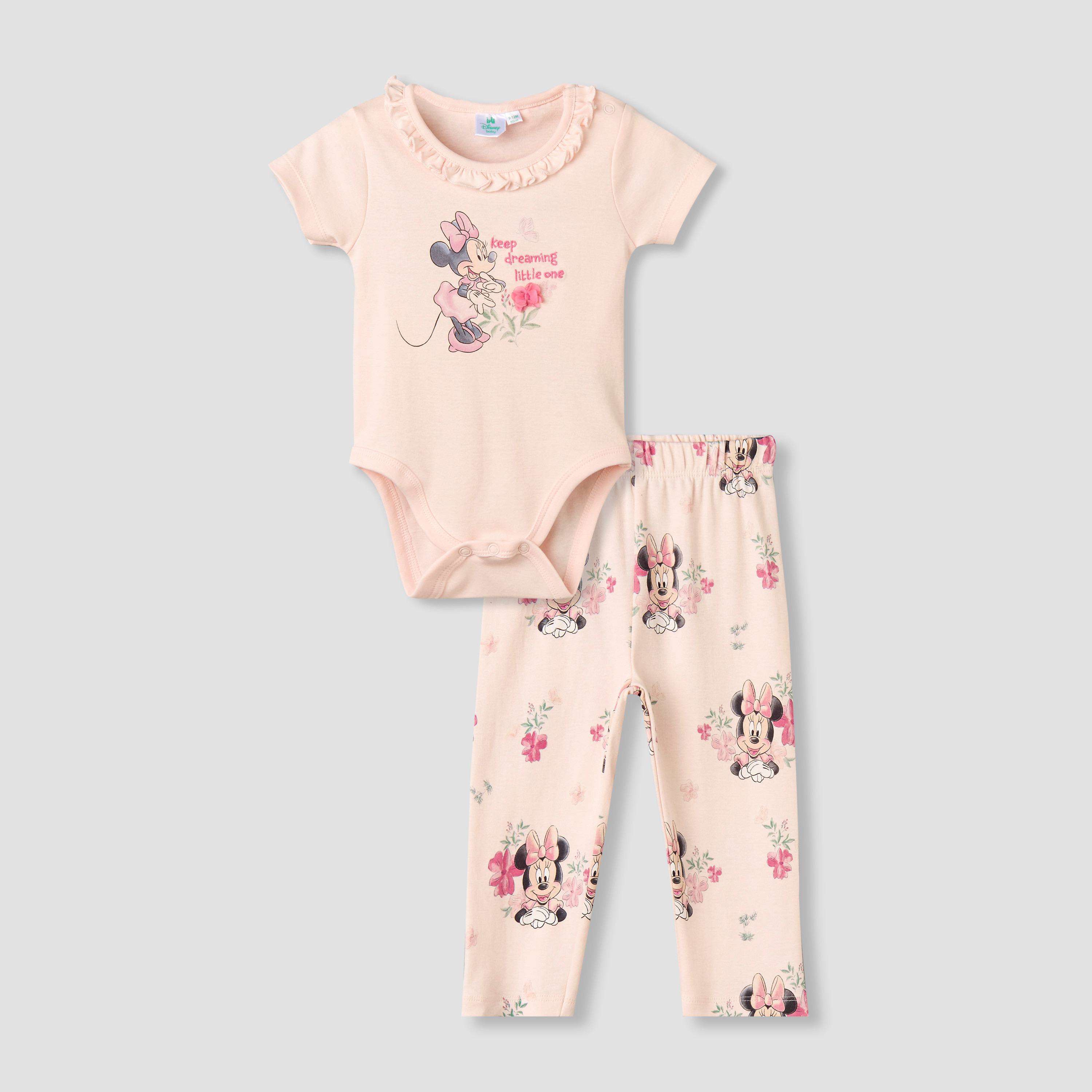 Disney Cotton Round Neck Short Sleeves Bodysuit and Leggings Set with Minnie Mouse Print-baby-girls-clothing-setsandcoords-image-1