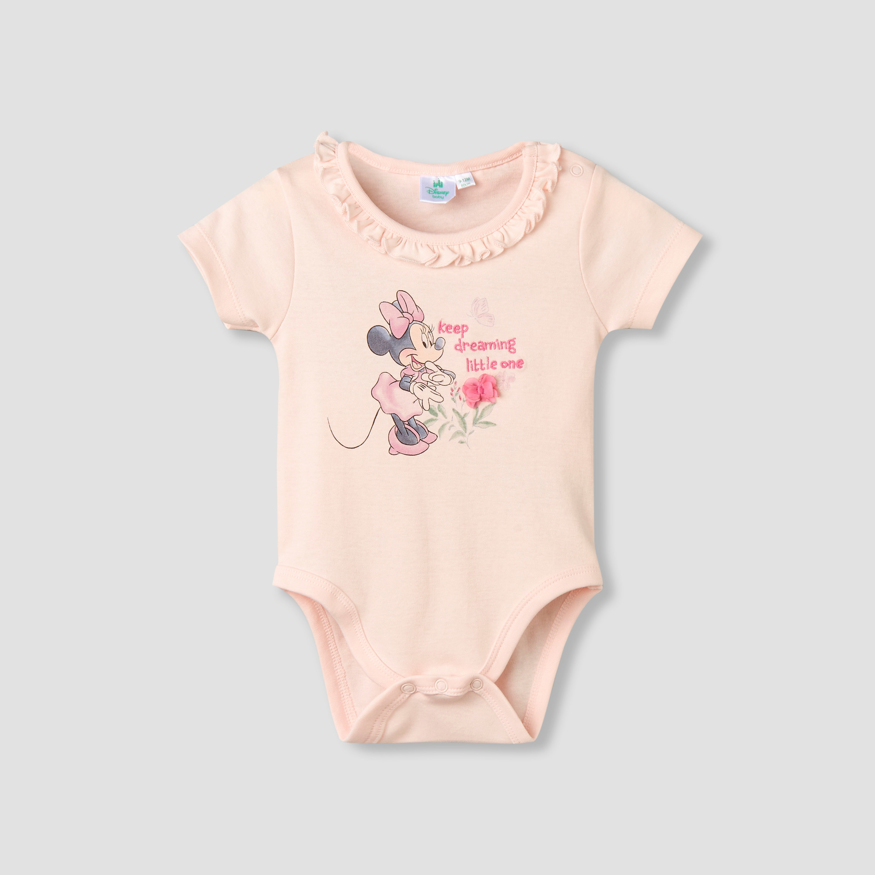 Disney Cotton Round Neck Short Sleeves Bodysuit and Leggings Set with Minnie Mouse Print-baby-girls-clothing-setsandcoords-image-2