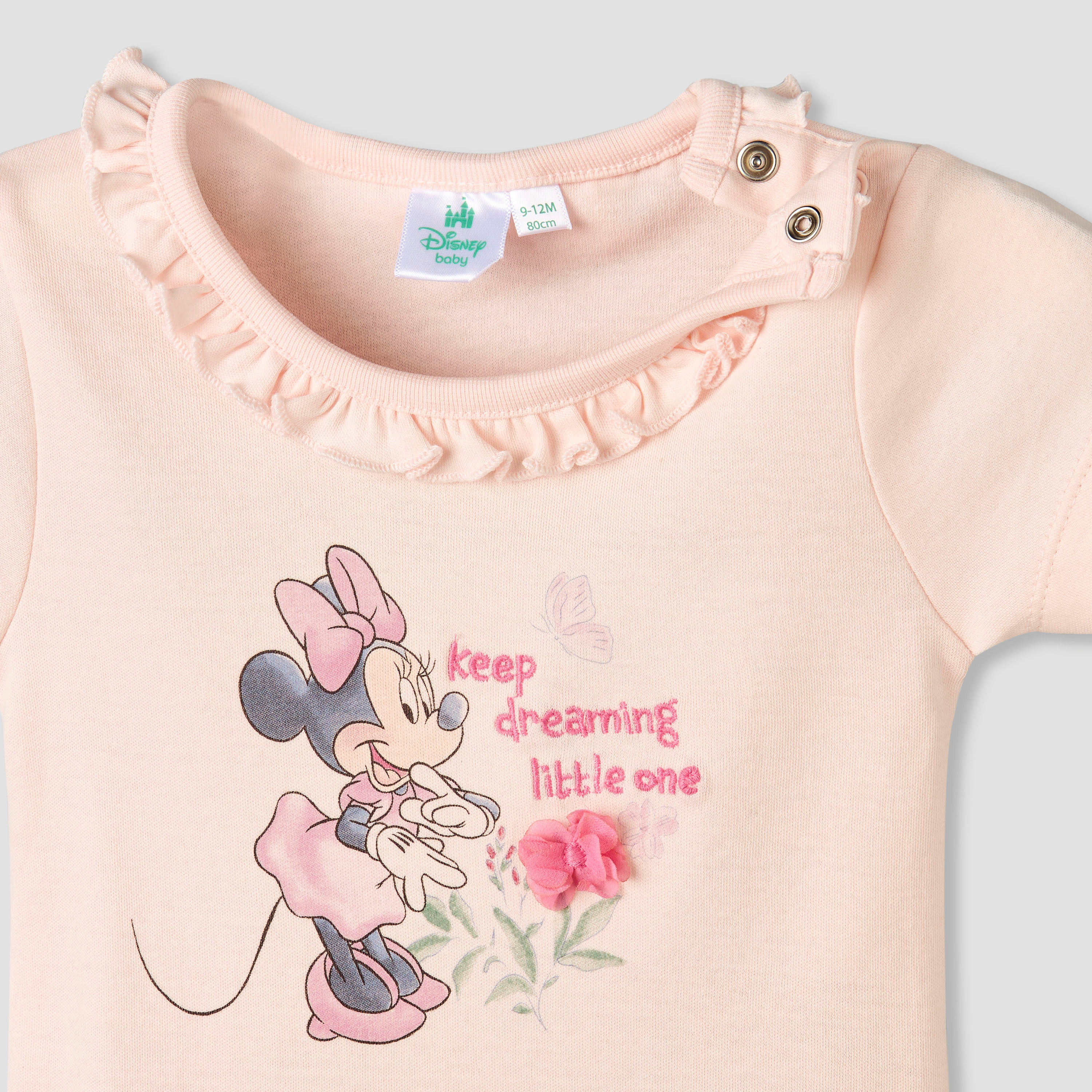 Disney Cotton Round Neck Short Sleeves Bodysuit and Leggings Set with Minnie Mouse Print-baby-girls-clothing-setsandcoords-image-4