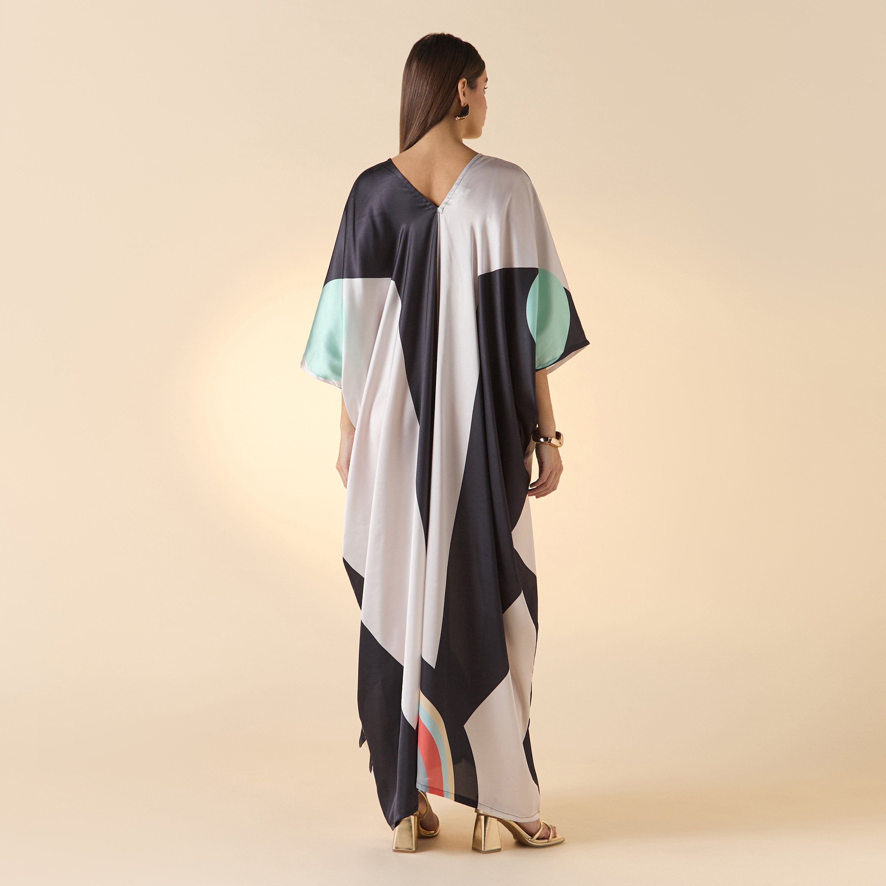 FYOR Printed V-Neck Maxi Front Tie-Up Kaftan Dress-women-clothing-dresses-image-2