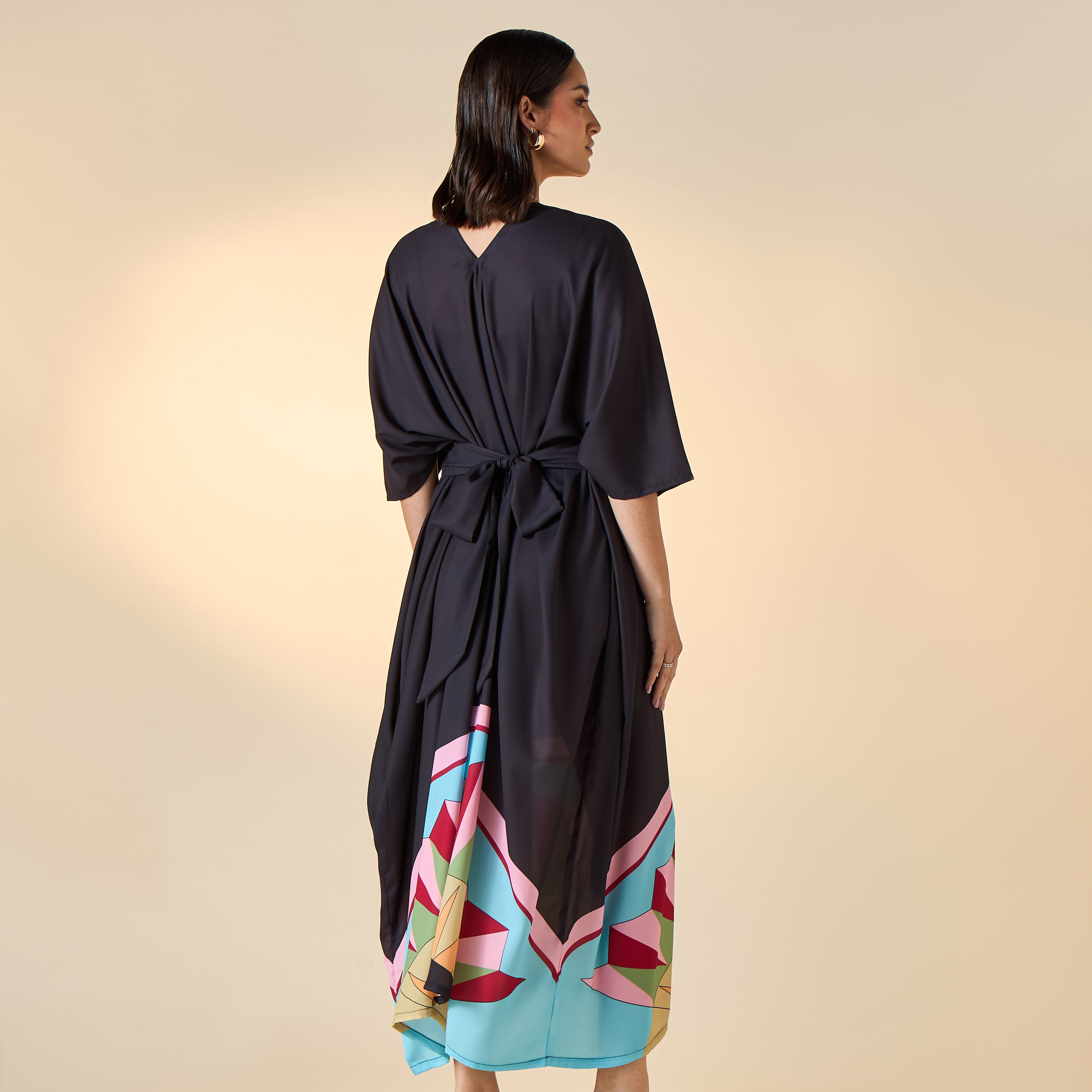 FYOR Printed V-neck Dress with Tie-Up Belt-women-clothing-dresses-image-3