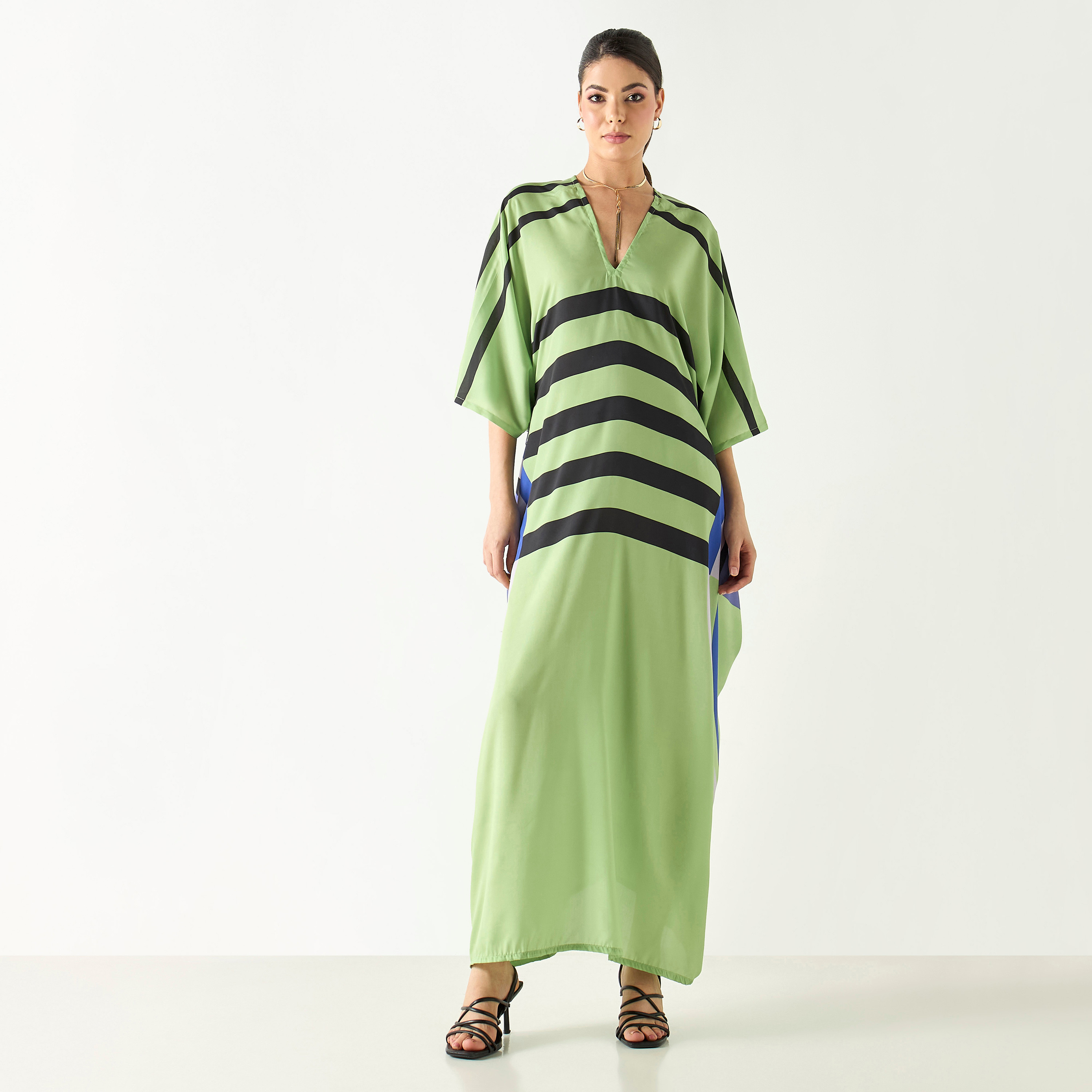 FYOR Striped Kaftan with Tie-Up Detail-women-arabicclothing-kaftan-image-1