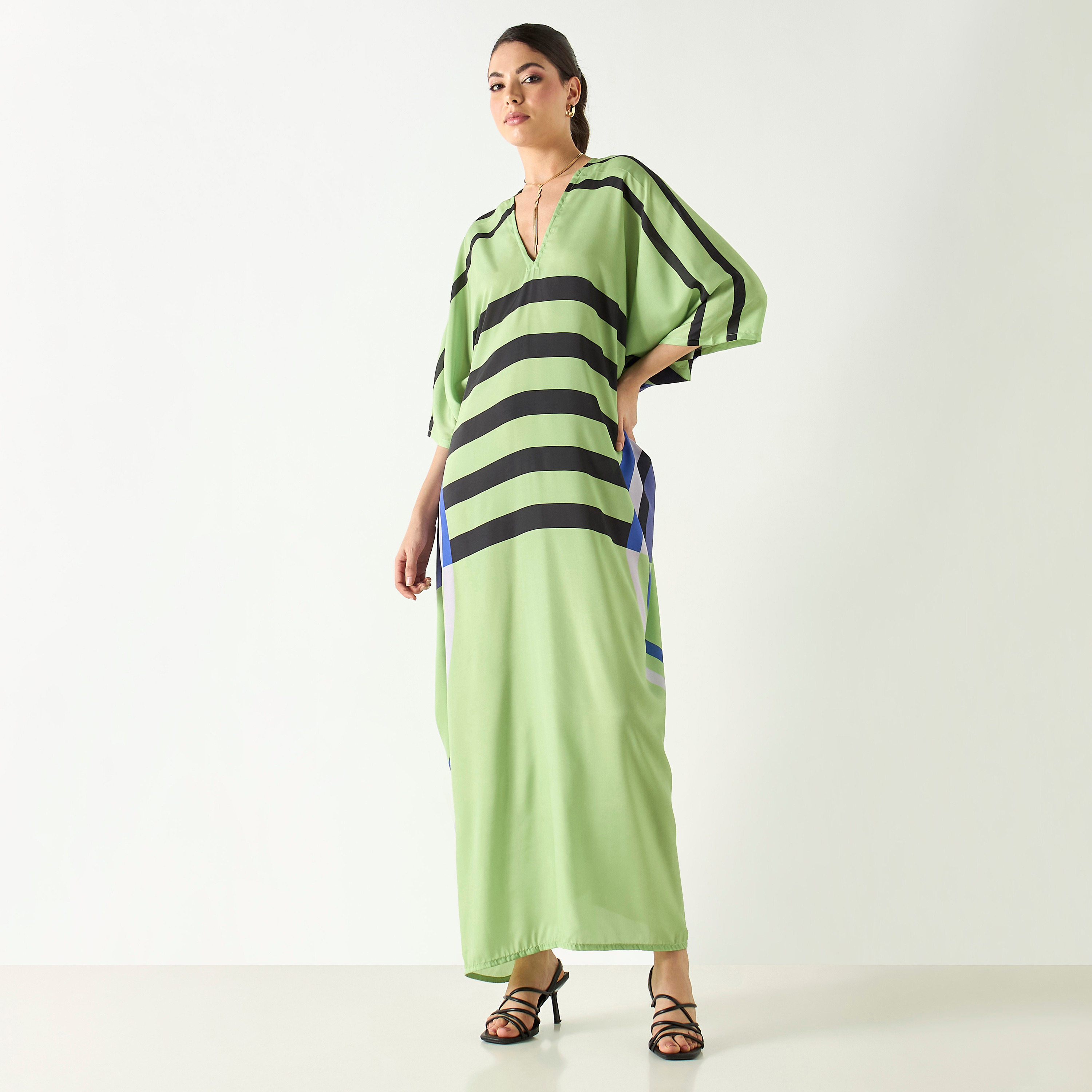 FYOR Striped Kaftan with Tie-Up Detail-women-arabicclothing-kaftan-image-2