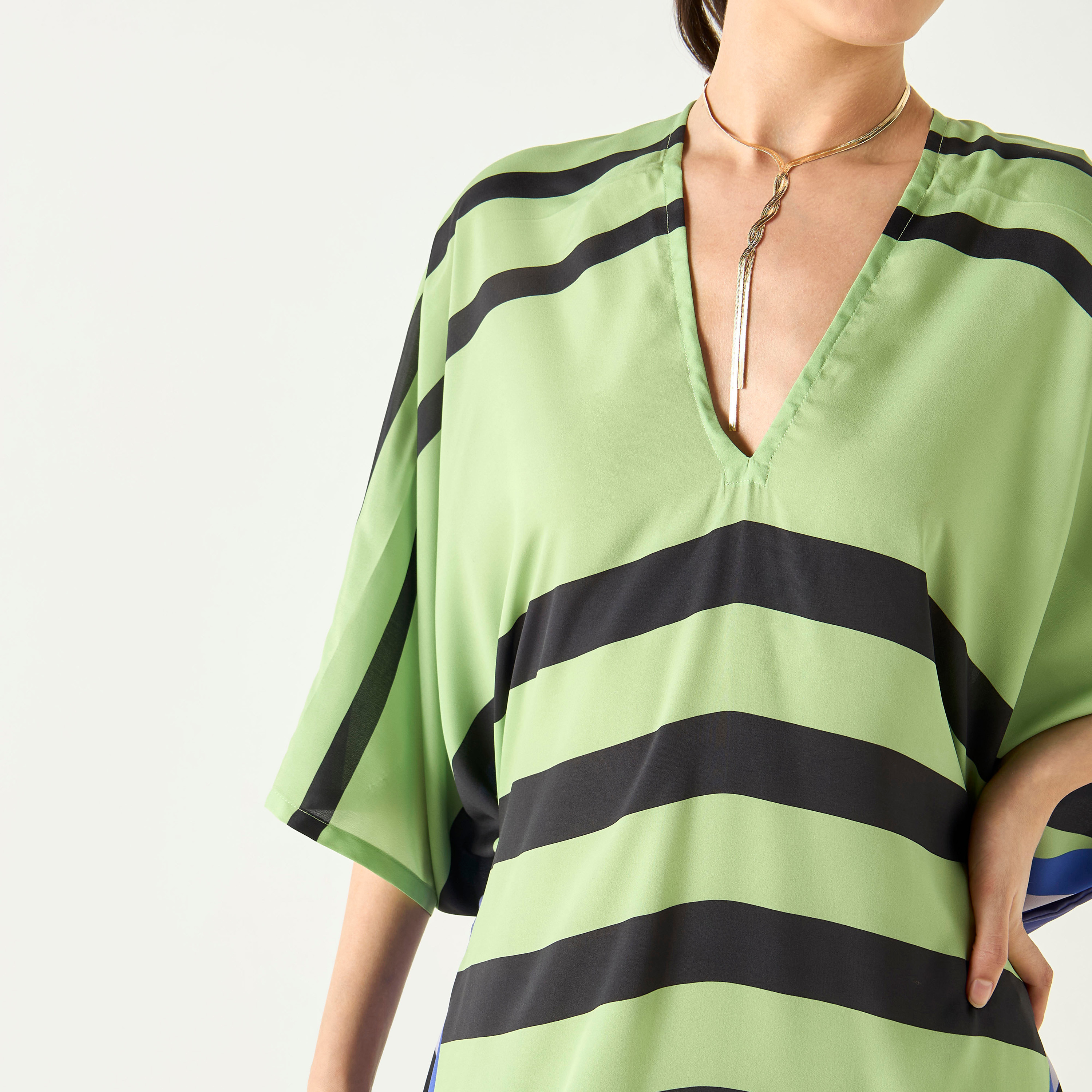 FYOR Striped Kaftan with Tie-Up Detail-women-arabicclothing-kaftan-image-4
