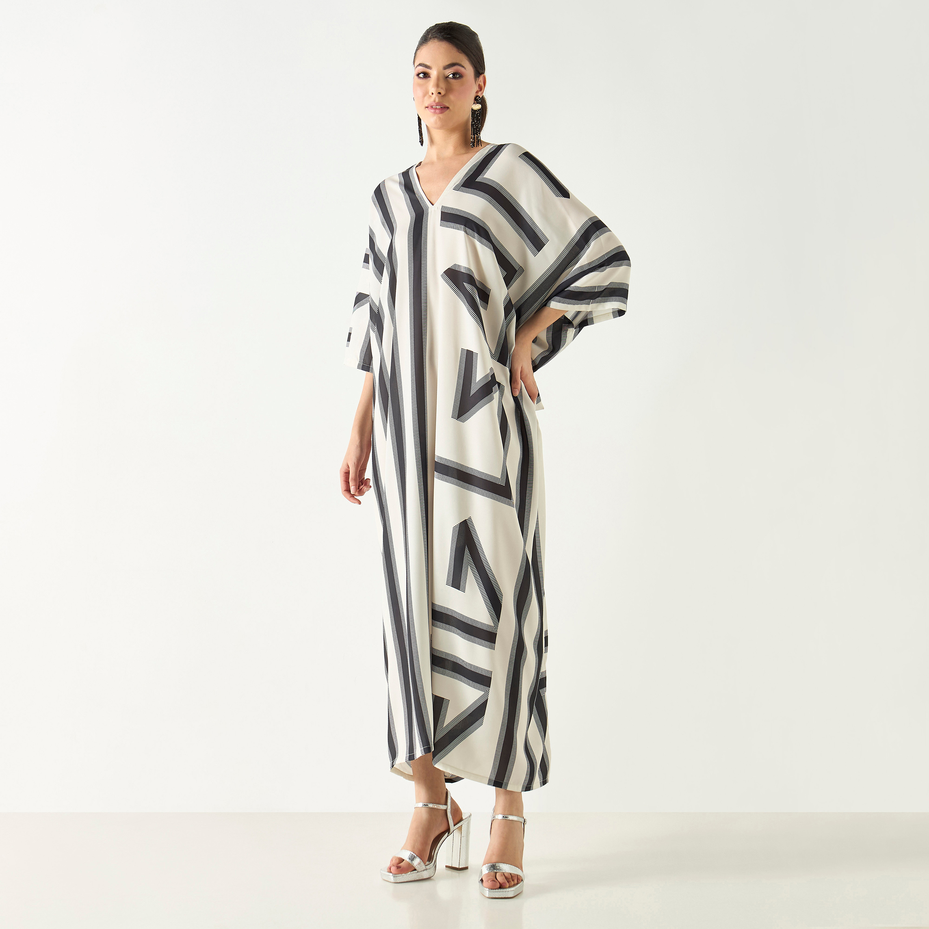 FYOR Printed Kaftan with Tie-Up Detail-women-arabicclothing-kaftan-image-1