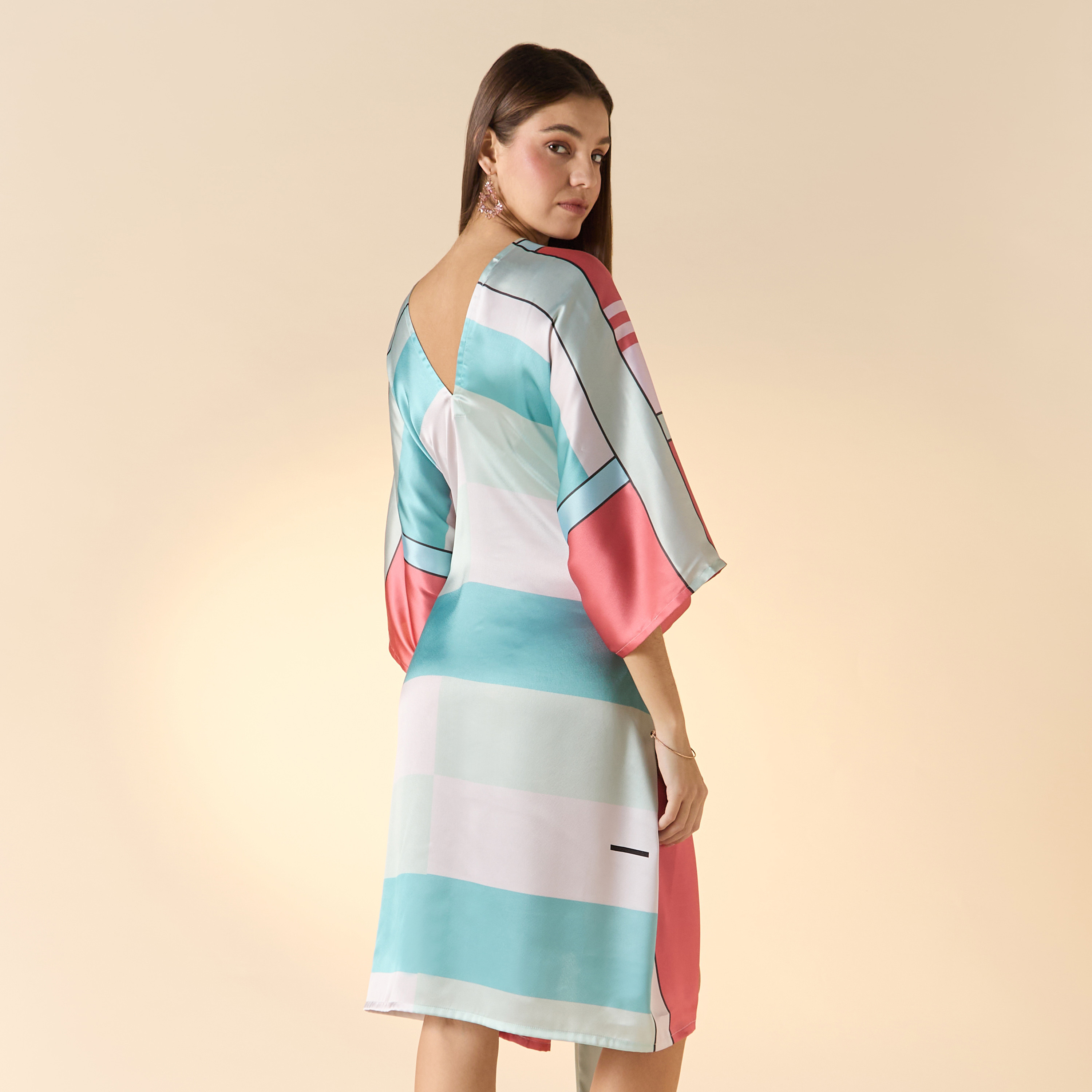 FYOR Printed Kaftan Dress with V-neck and Tie-Up Belt-women-clothing-dresses-image-3