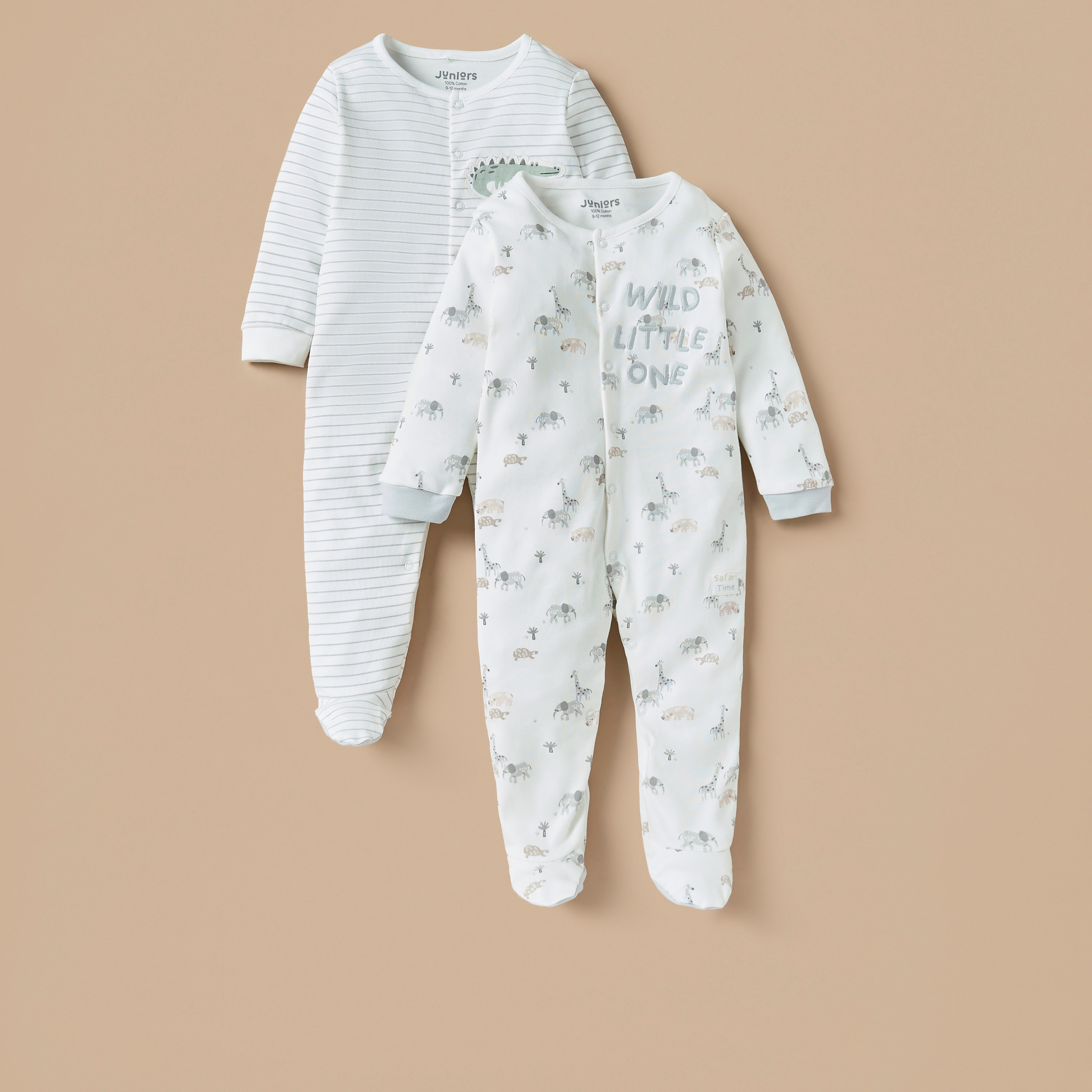 بدلة نوم مغلقة القدمين بأكمام طويلة وطبعات سفاري من جونيورز - طقم من 2 قطعة-baby-boys-clothing-nightwear-sleepsuits-image-1