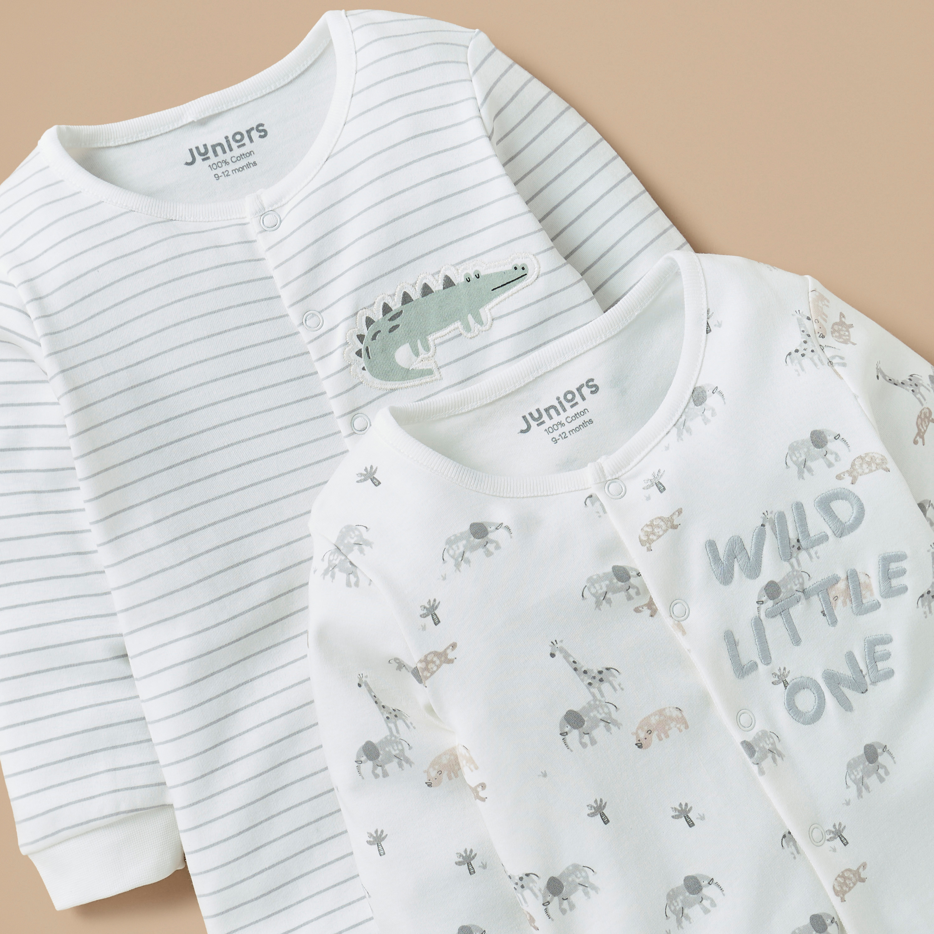 بدلة نوم مغلقة القدمين بأكمام طويلة وطبعات سفاري من جونيورز - طقم من 2 قطعة-baby-boys-clothing-nightwear-sleepsuits-image-4