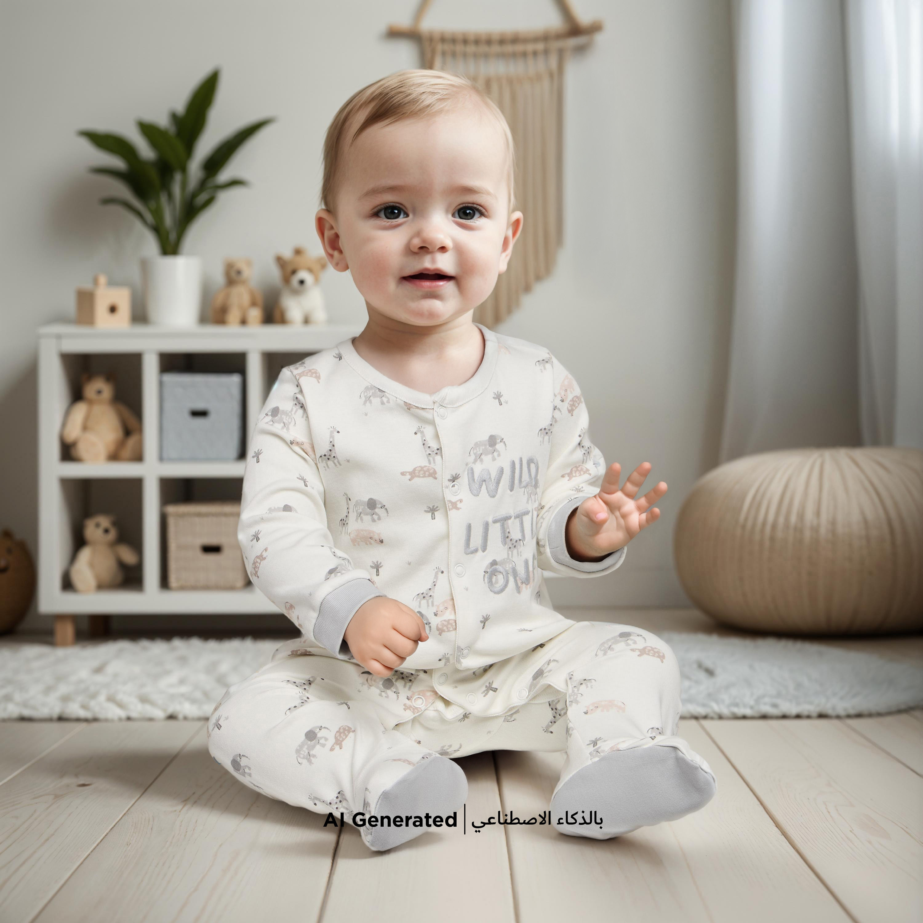 بدلة نوم مغلقة القدمين بأكمام طويلة وطبعات سفاري من جونيورز - طقم من 2 قطعة-baby-boys-clothing-nightwear-sleepsuits-image-6