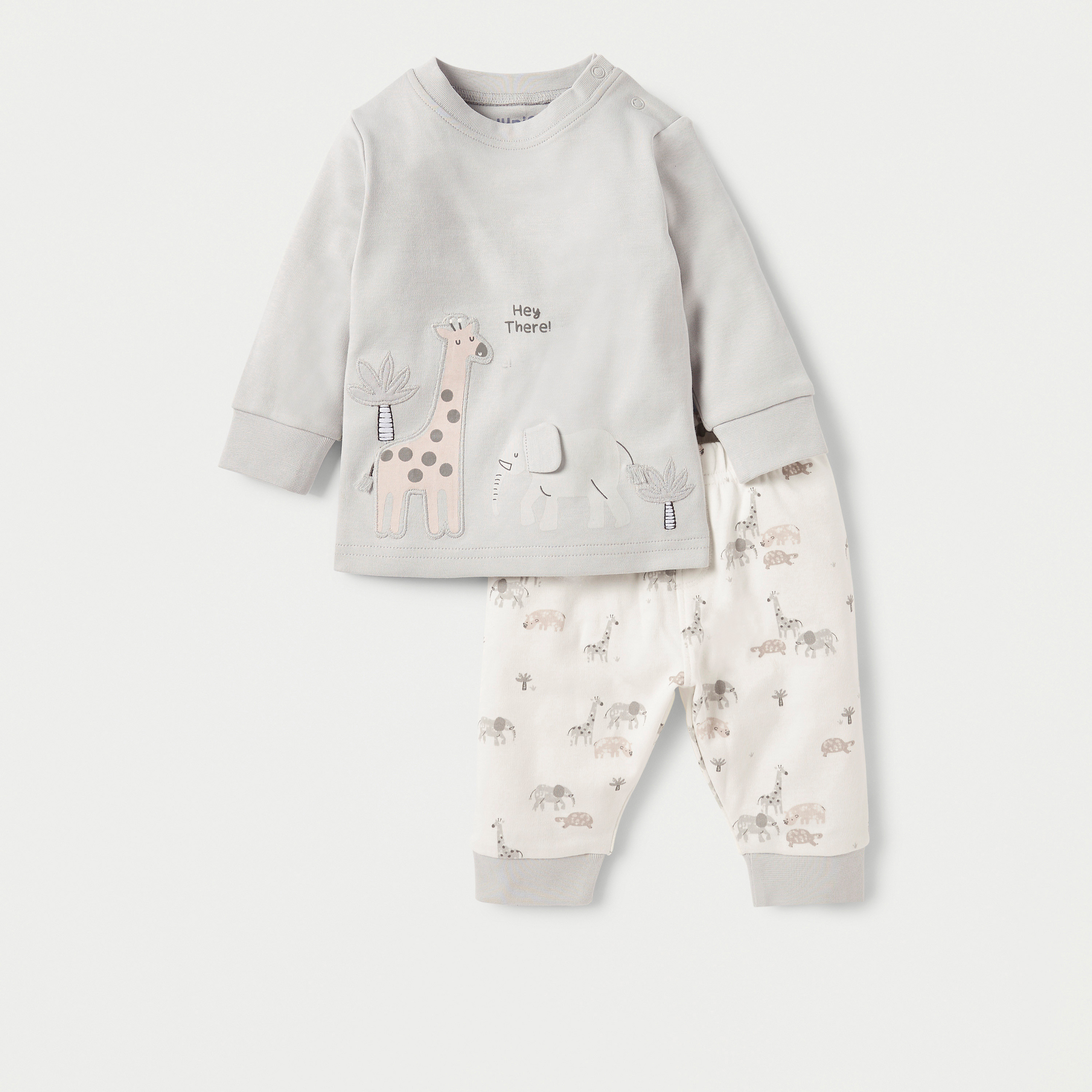 Juniors Animal Applique Long Sleeves T-shirt and Elasticated Pyjama Set-baby-boys-clothing-nightwear-pyjamasets-image-1