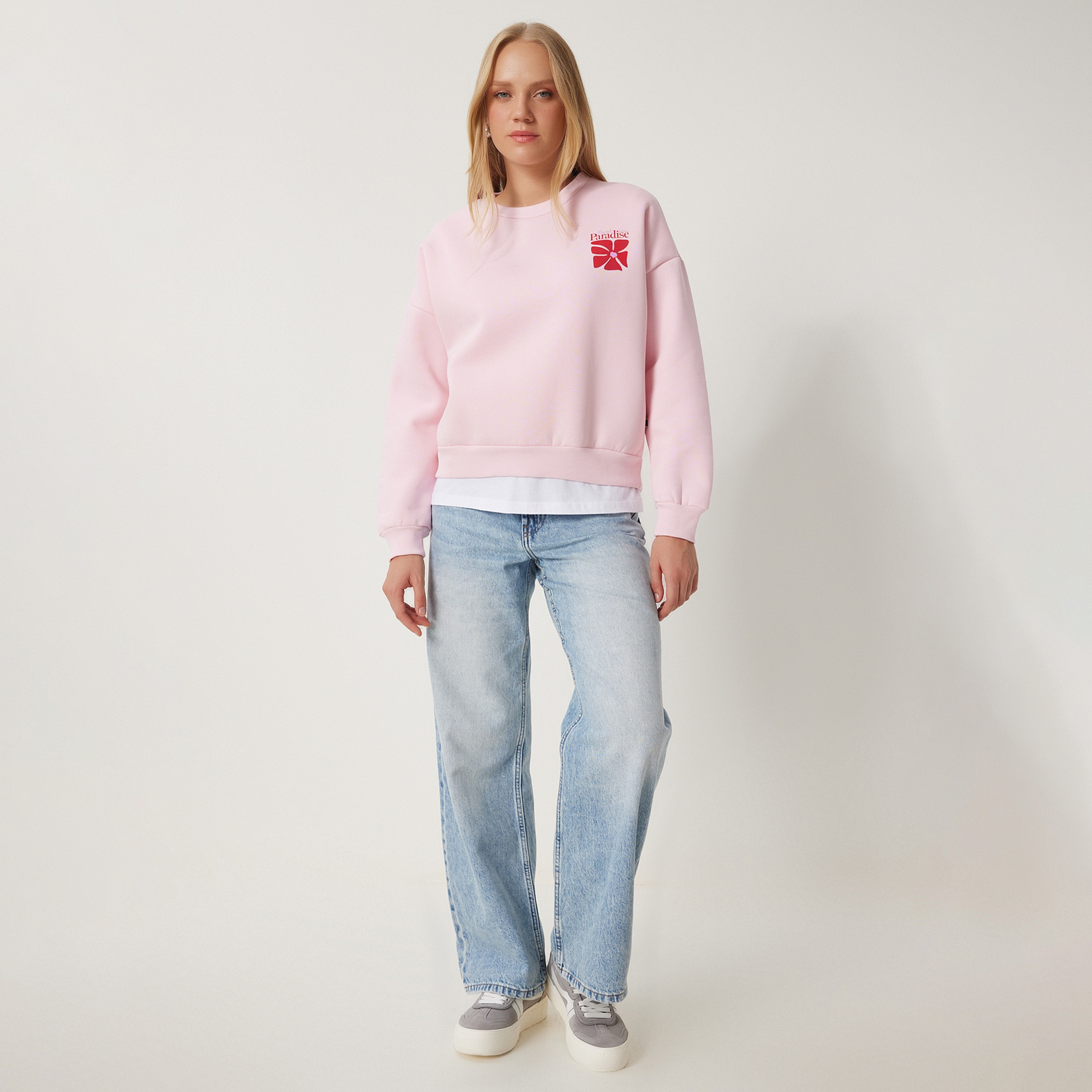 Happiness Istanbul Floral Text Print Rosa Women's Sweatshirt-women-clothing-hoodiesandsweatshirts-sweatshirts-image-2