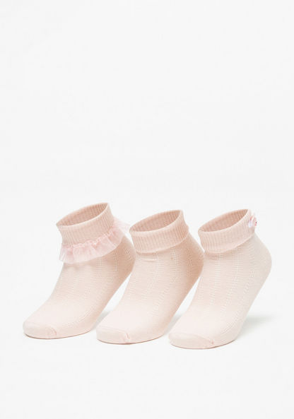 Textured Ankle Length Socks with Frills - Set of 3-Girl%27s Socks & Tights-image-0