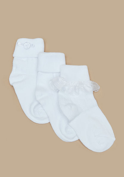Textured Ankle Length Socks with Frills - Set of 3-Girl%27s Socks & Tights-image-1