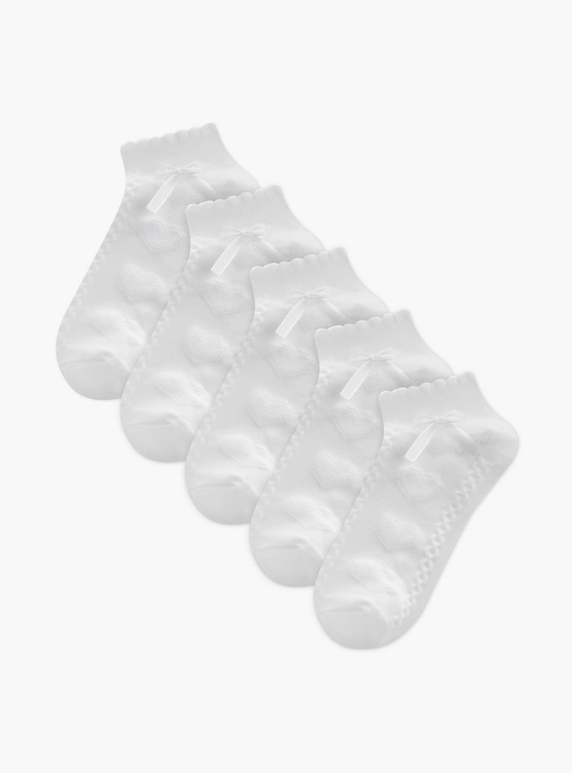 جوارب سادة بطول الكاحل بحواف صدفية وفيونكة - طقم من 5 أزواج-girls-accessories-socks-image-1