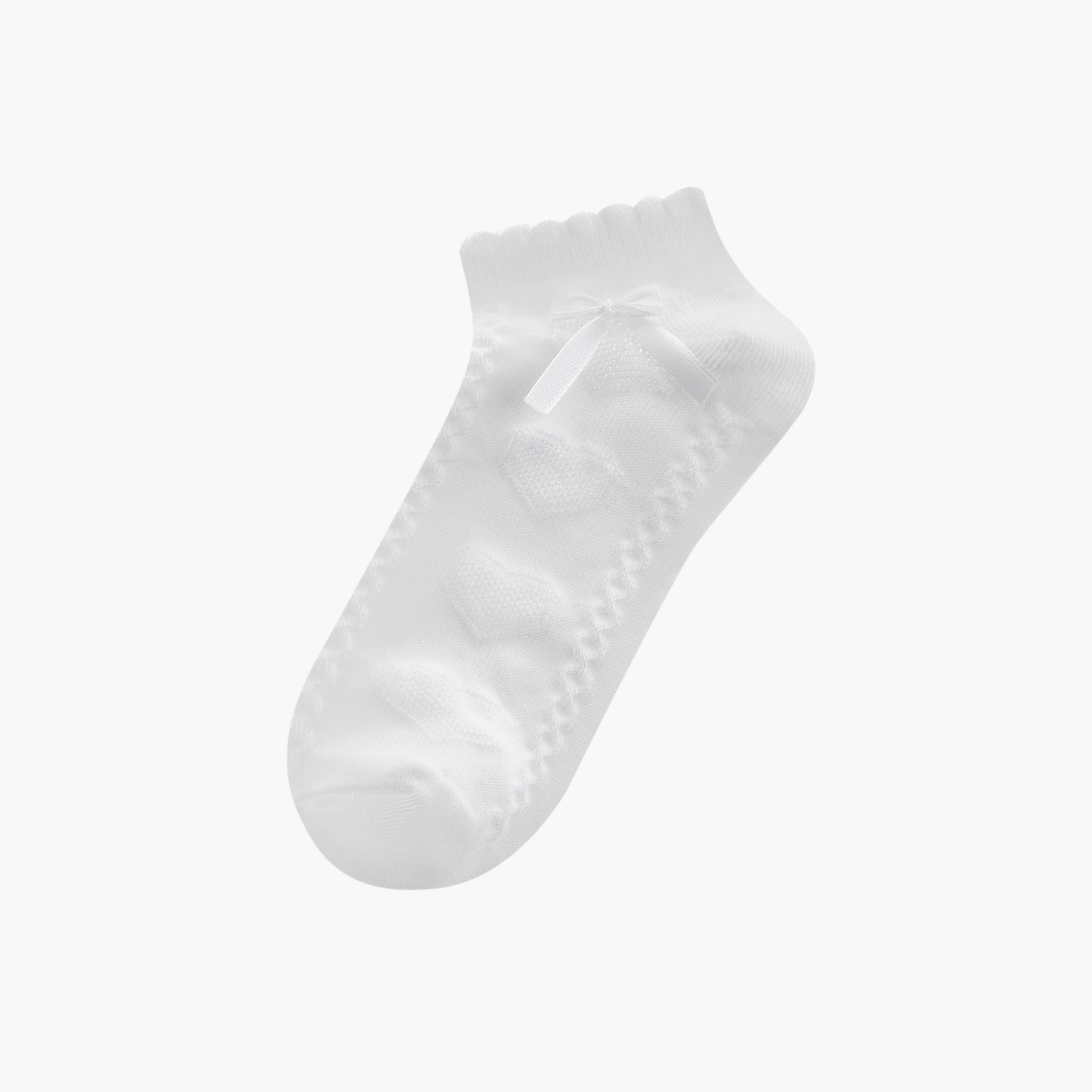 جوارب سادة بطول الكاحل بحواف صدفية وفيونكة - طقم من 5 أزواج-girls-accessories-socks-image-2