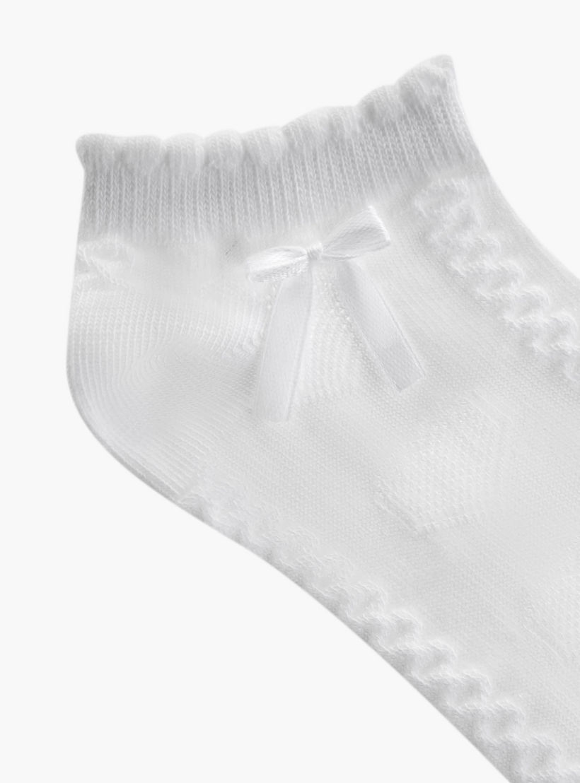 جوارب سادة بطول الكاحل بحواف صدفية وفيونكة - طقم من 5 أزواج-girls-accessories-socks-image-3