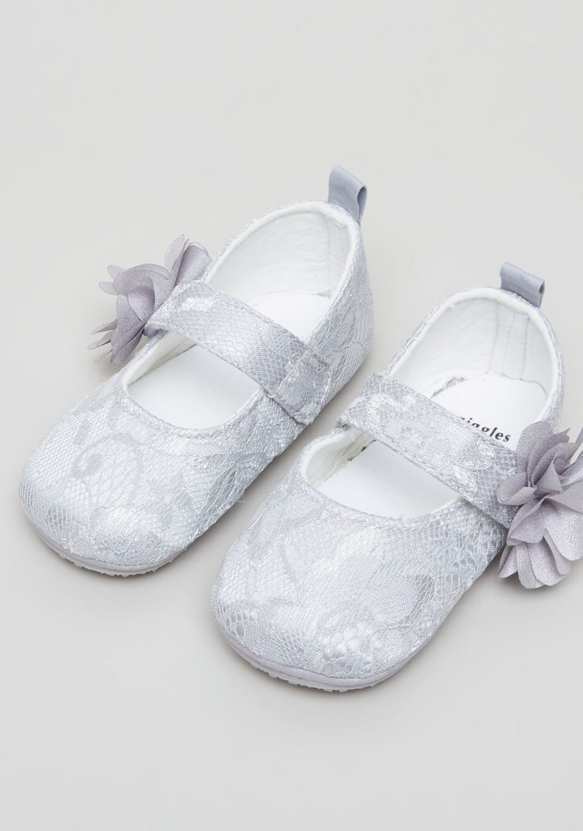 Giggles Textured Shoes with Strap and Flower Applique Detail-Booties-image-0