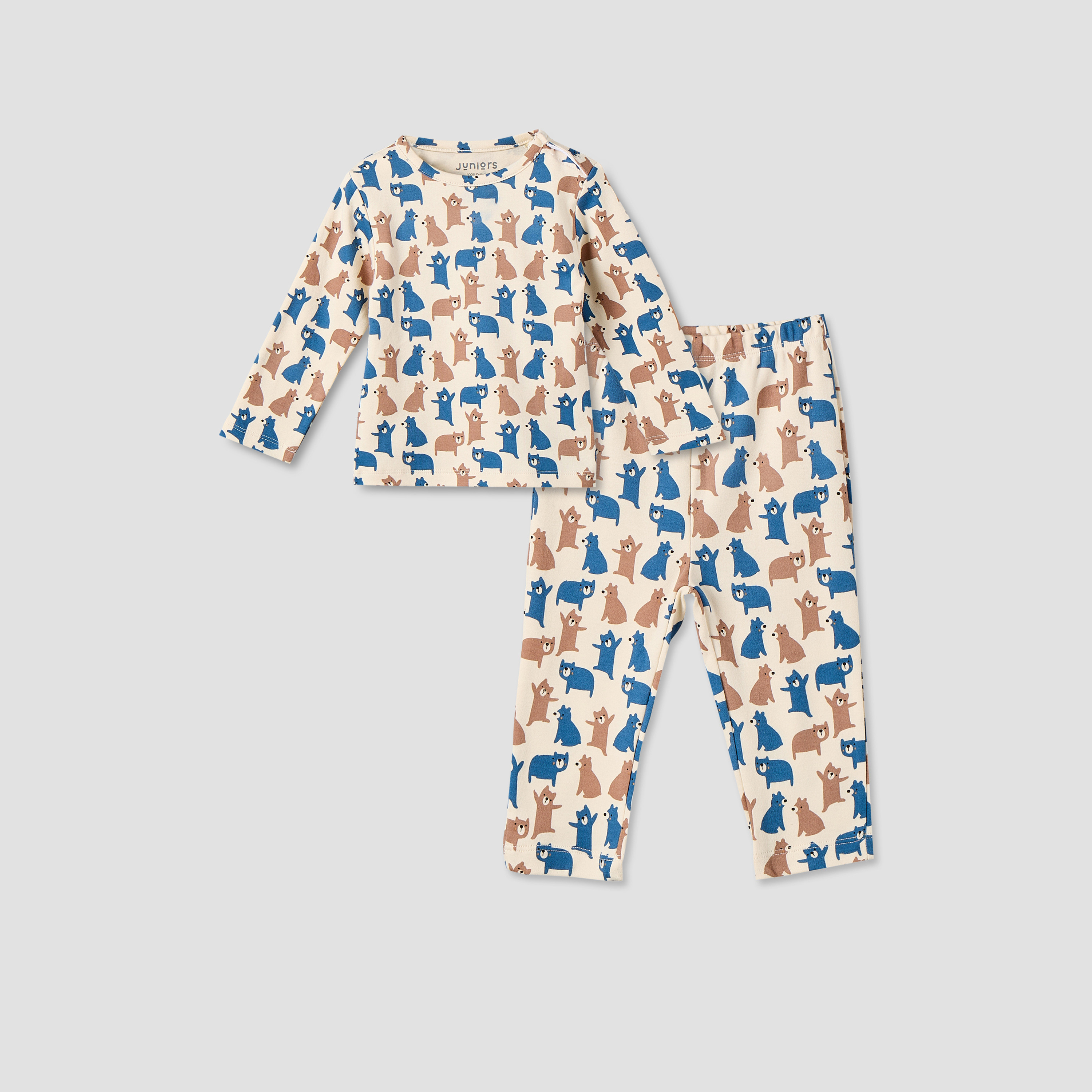 Juniors Cotton Crew Neck Long Sleeves Pyjama Set with Bear Print-baby-boys-clothing-nightwear-pyjamasets-image-1