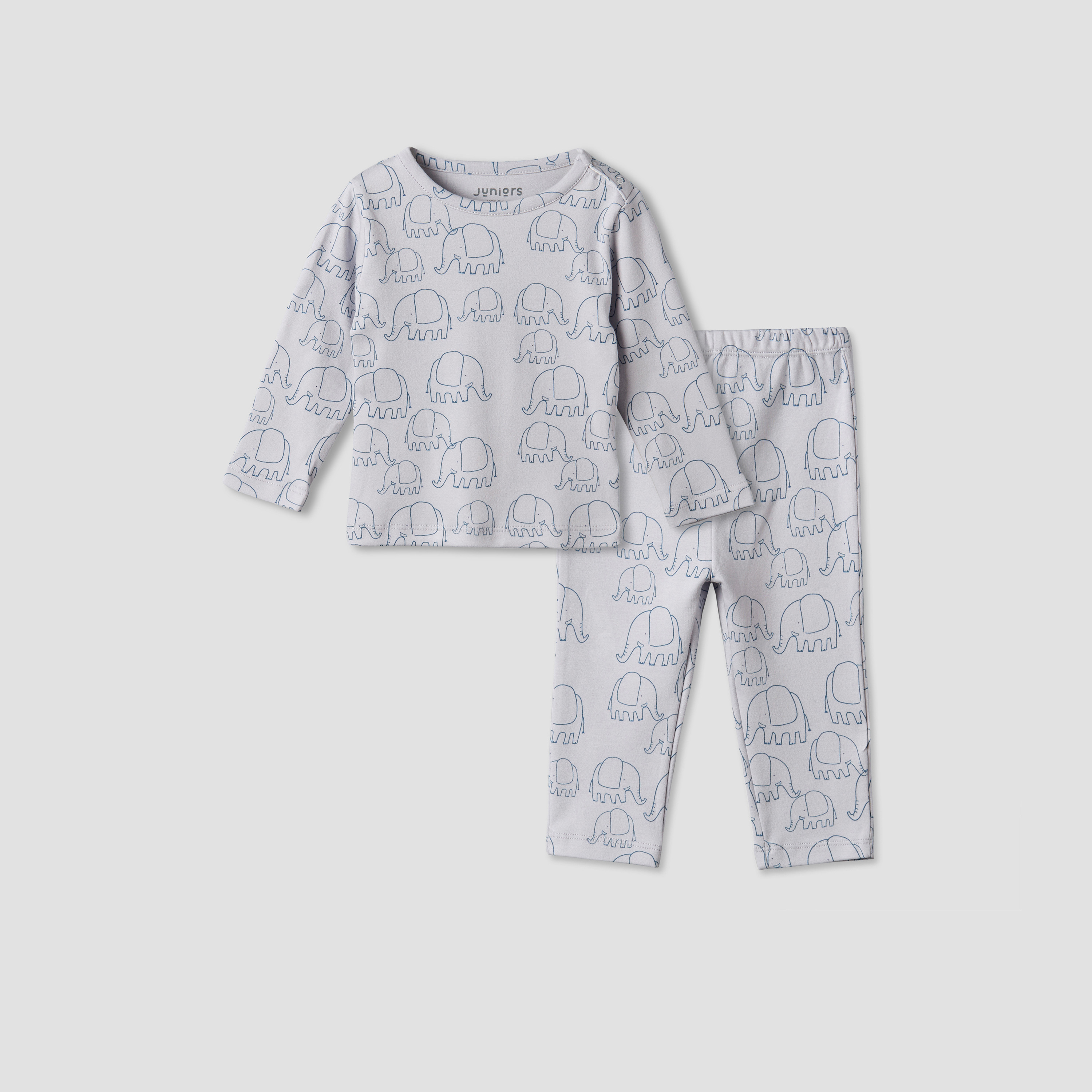Juniors Cotton Round Neck Long Sleeves Pyjama Set with Elephant Print-baby-boys-clothing-nightwear-pyjamasets-image-1