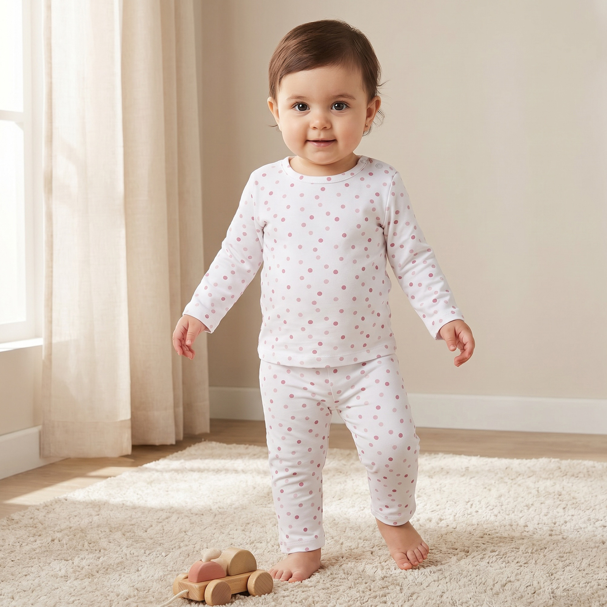 Juniors Cotton Round Neck Long Sleeves Pyjama Set with Polka Dot Print-baby-girls-clothing-nightwear-pyjamasets-image-1