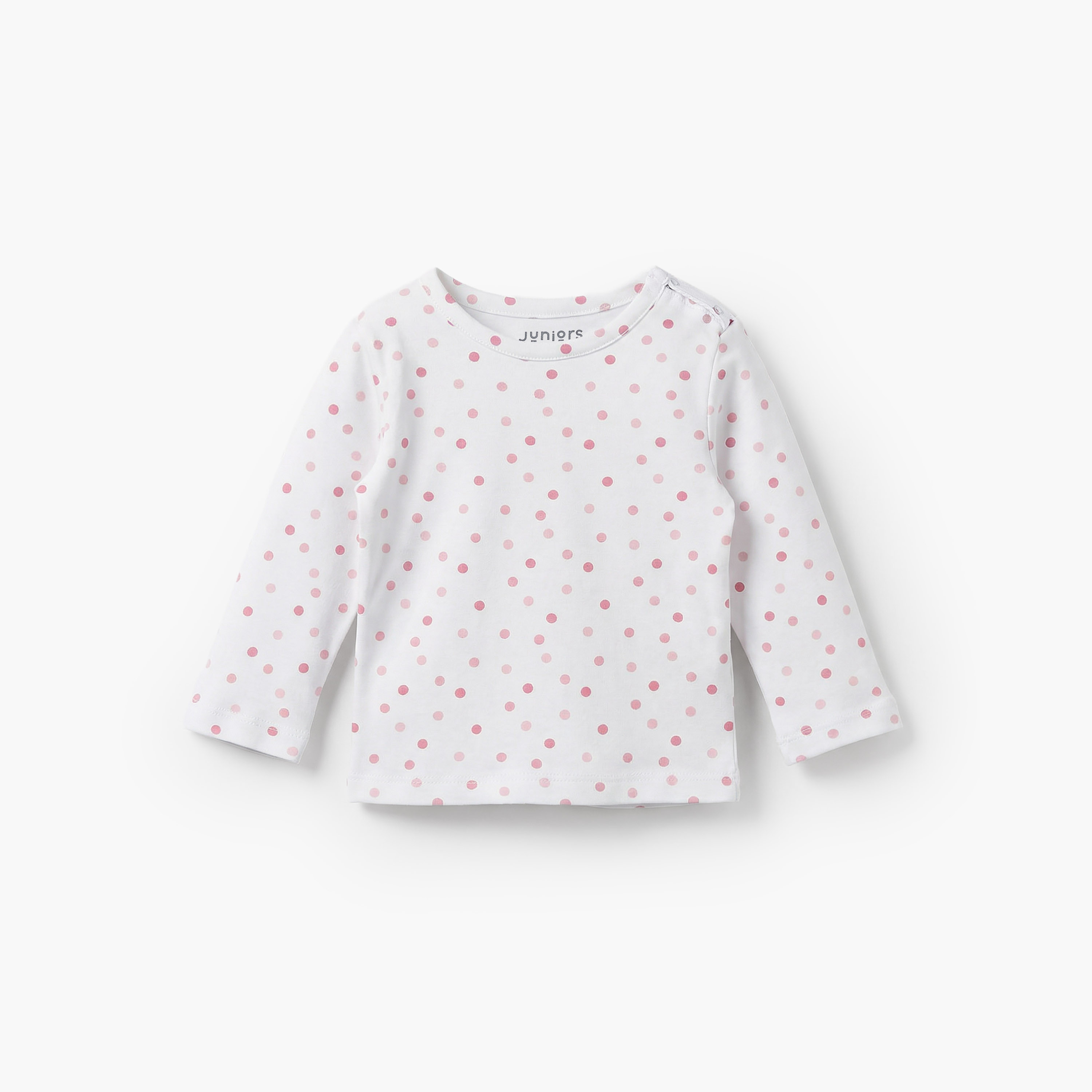 Juniors Cotton Round Neck Long Sleeves Pyjama Set with Polka Dot Print-baby-girls-clothing-nightwear-pyjamasets-image-3