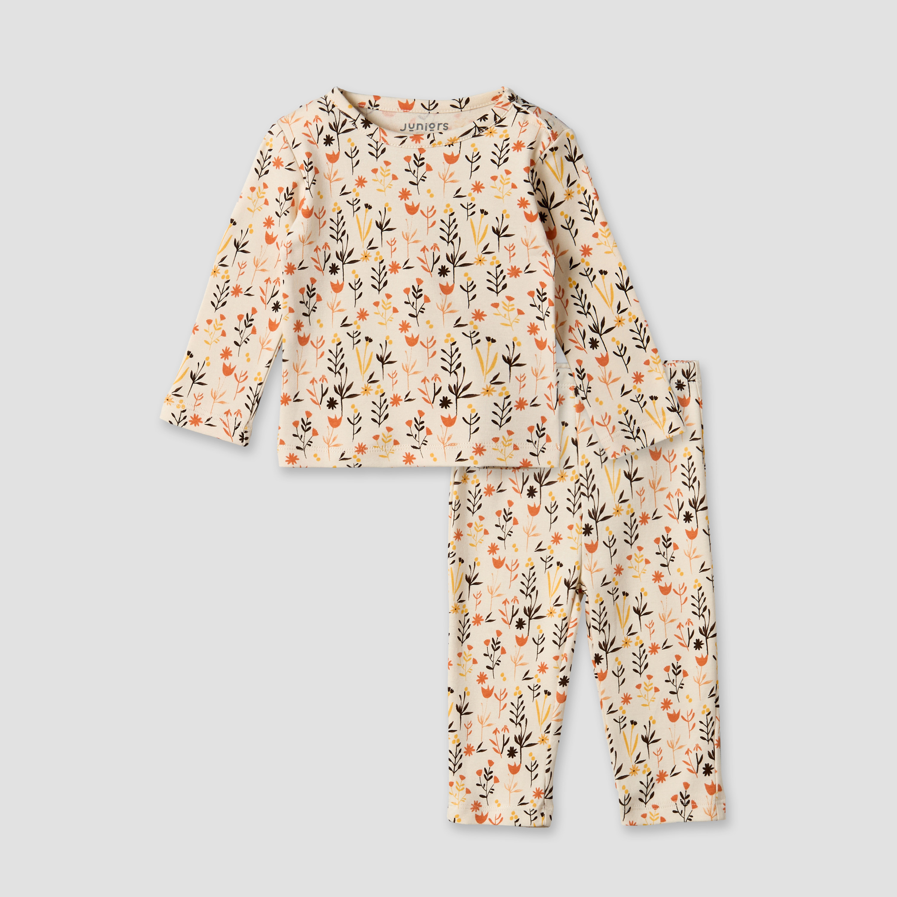 Juniors Cotton Round Neck Long Sleeves Pyjama Set with Floral Print-baby-girls-clothing-nightwear-pyjamasets-image-2