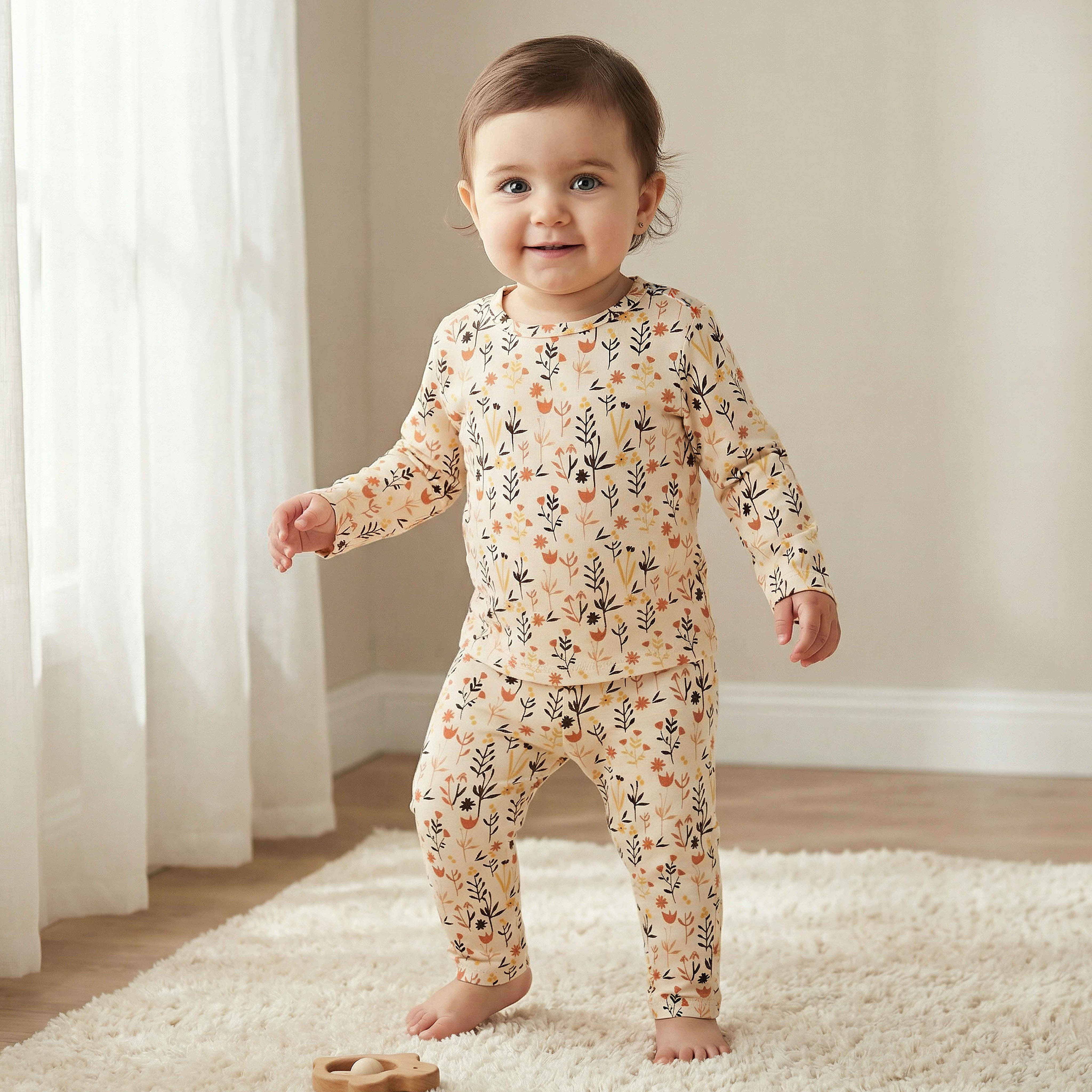 Juniors Cotton Round Neck Long Sleeves Pyjama Set with Floral Print-baby-girls-clothing-nightwear-pyjamasets-image-1