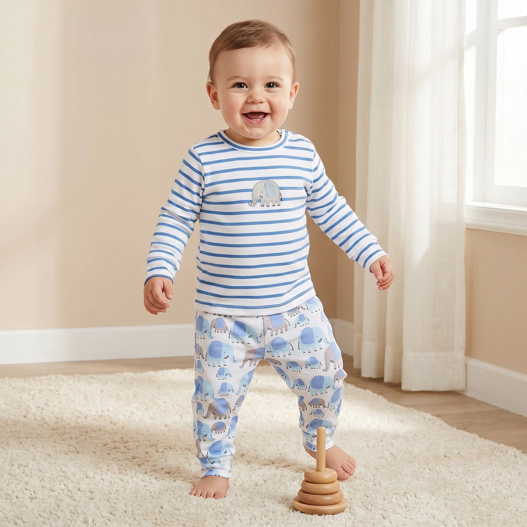 طقم بيجاما وتيشيرت قطن برقبة ضيقة وأكمام طويلة وطبعات من جونيورز-baby-boys-clothing-nightwear-pyjamasets-image-1