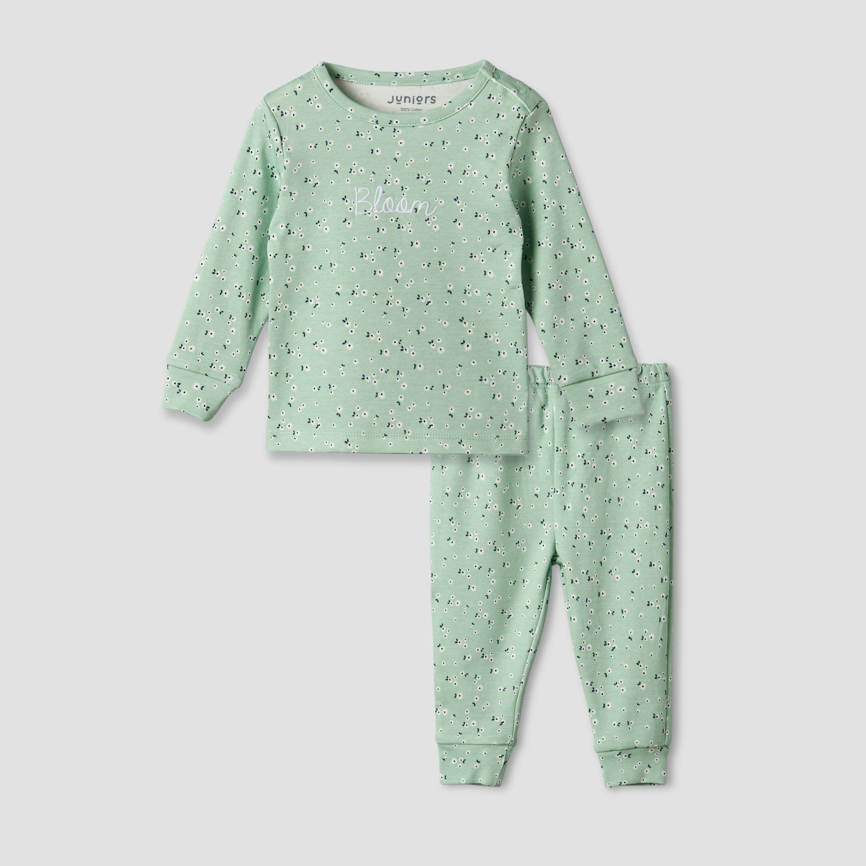 Juniors Cotton Round Neck Long Sleeves Pyjama Set with Floral Print-baby-girls-clothing-nightwear-pyjamasets-image-2