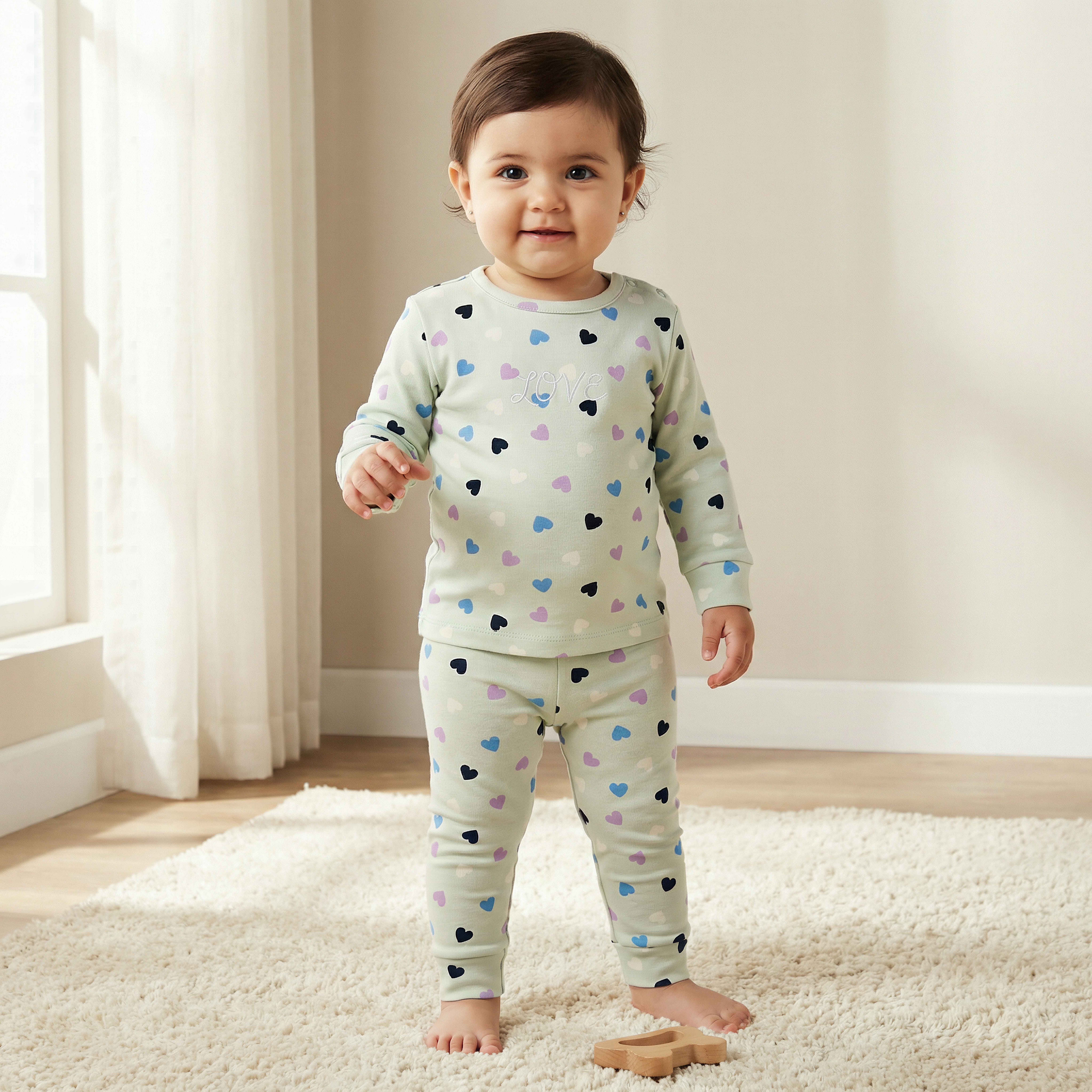 طقم بنطلون بيجاما وتيشيرت قطن برقبة مستديرة وأكمام طويلة وطبعات من جونيورز-baby-girls-clothing-nightwear-pyjamasets-image-1