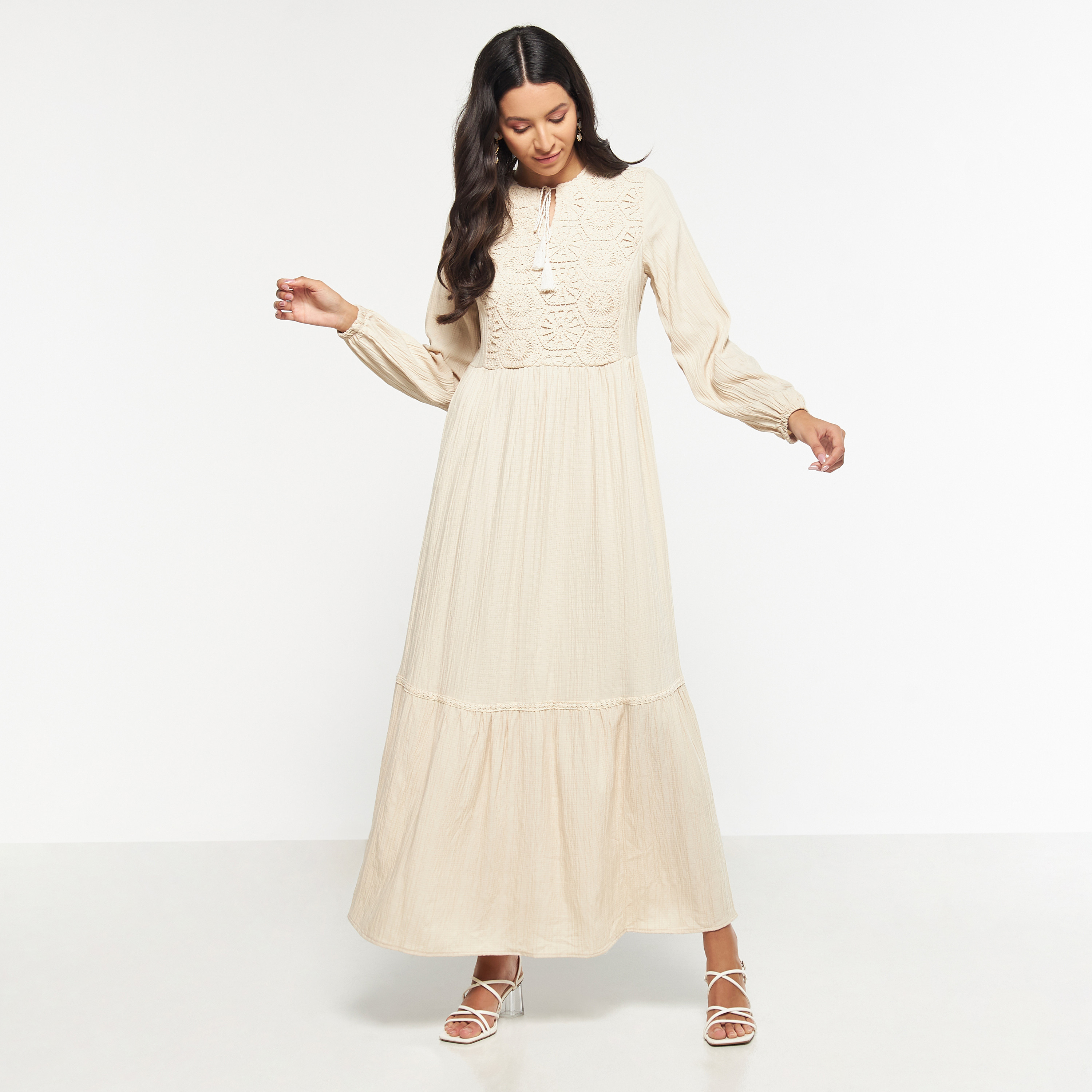 FYOR Crochet Embroidered Flared Maxi Dress with Long Sleeves-women-clothing-dresses-image-1
