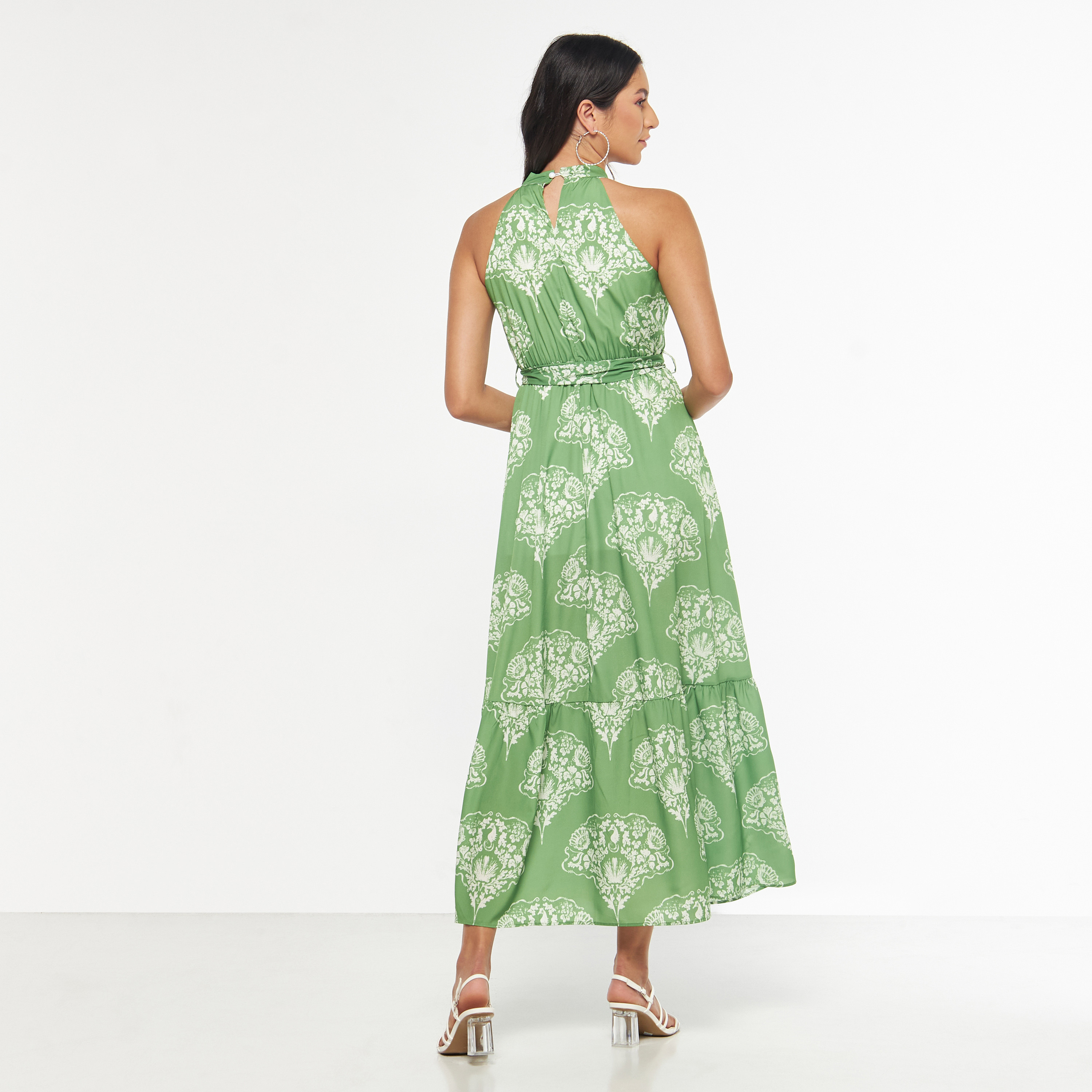 FYOR All-Over Print Halter Neck Dress with Tie-Up Belt-women-clothing-dresses-image-3