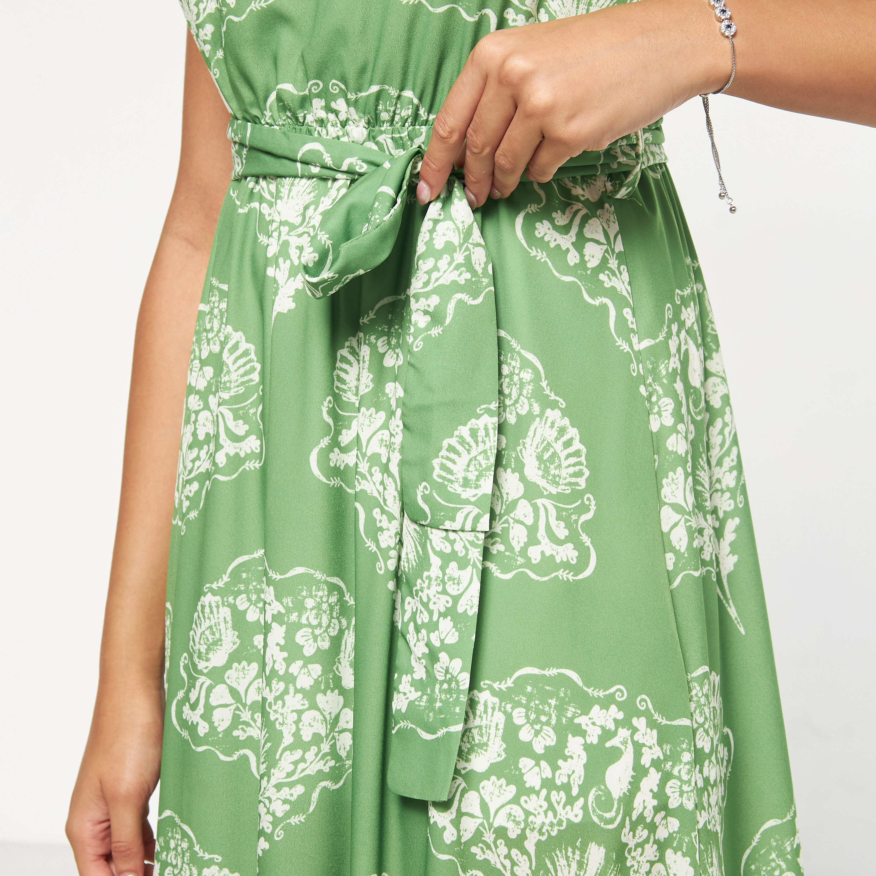 FYOR All-Over Print Halter Neck Dress with Tie-Up Belt-women-clothing-dresses-image-4