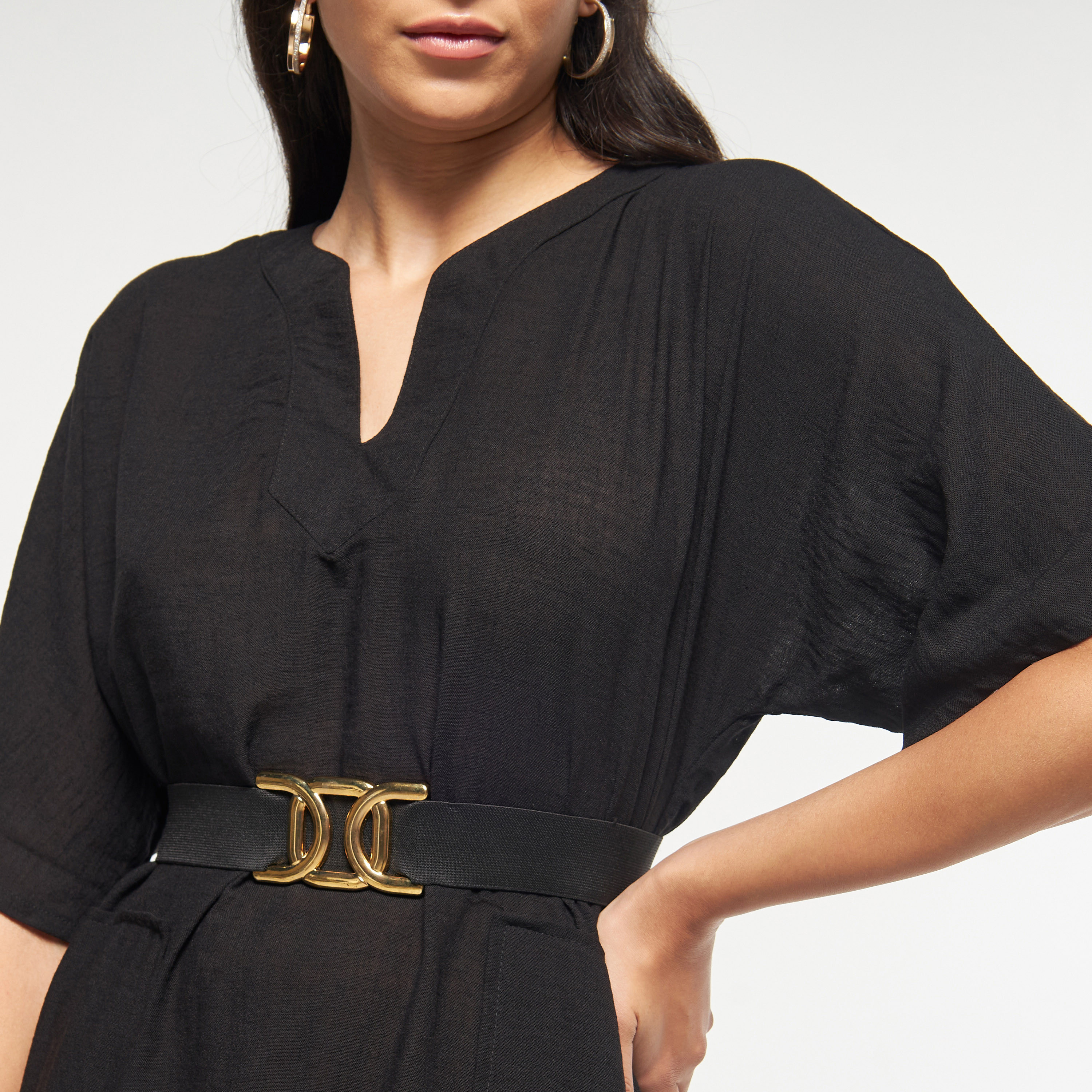 FYOR Solid Dress with Drop Shoulder Sleeves and Belt-women-clothing-dresses-image-4