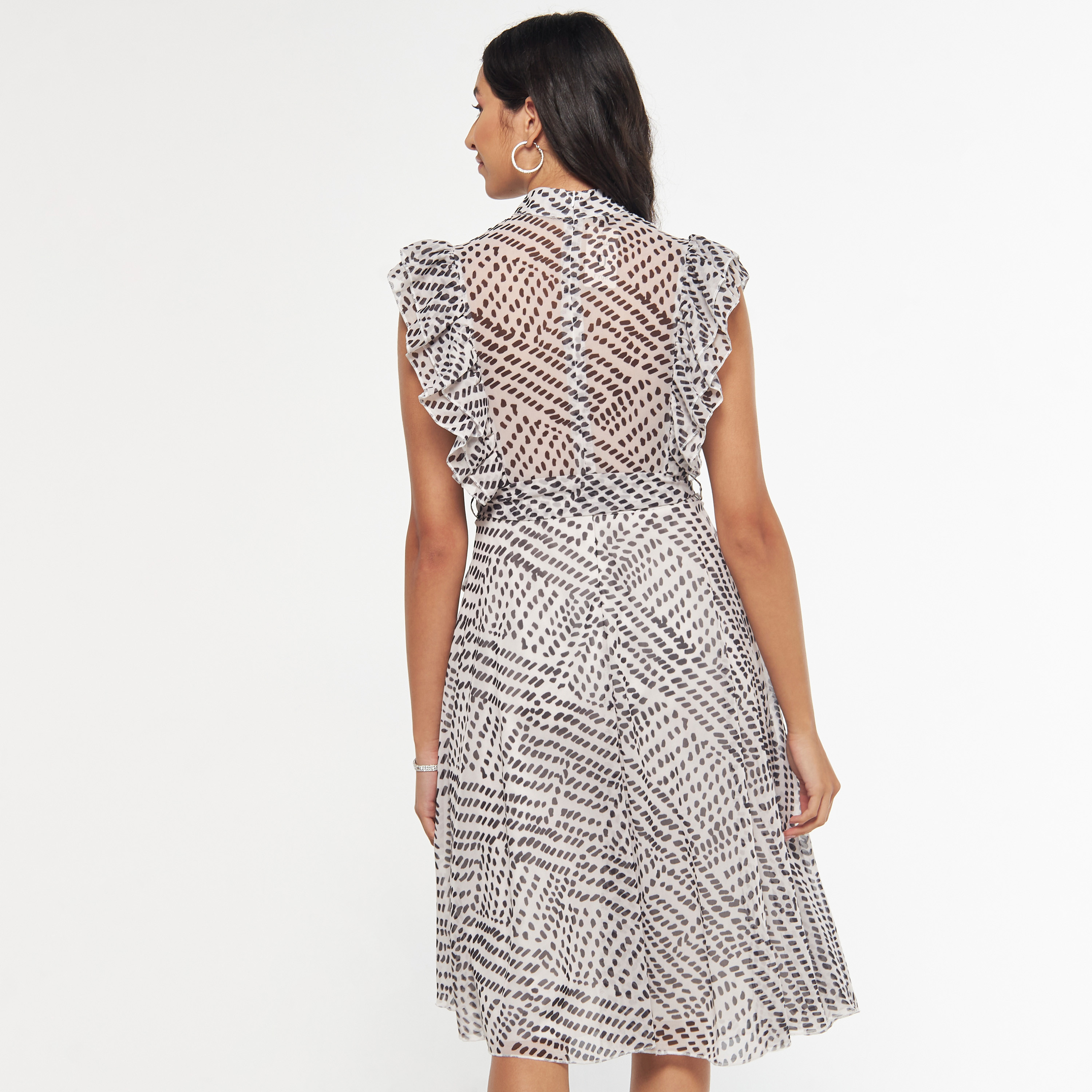 FYOR All-Over Print Sleeveless Dress with Mandarin Collar and Tie-Up Belt-women-clothing-dresses-image-3