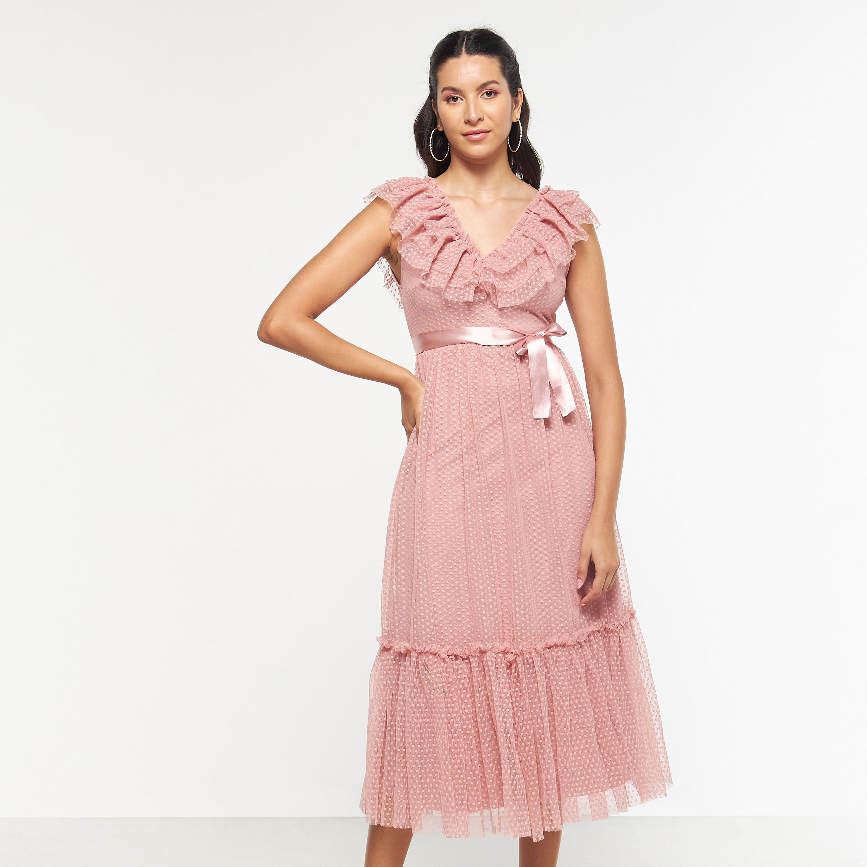 فستان متعدد الطبقات دون أكمام بحزام ربط وكشكش من فيور-women-clothing-dresses-image-5