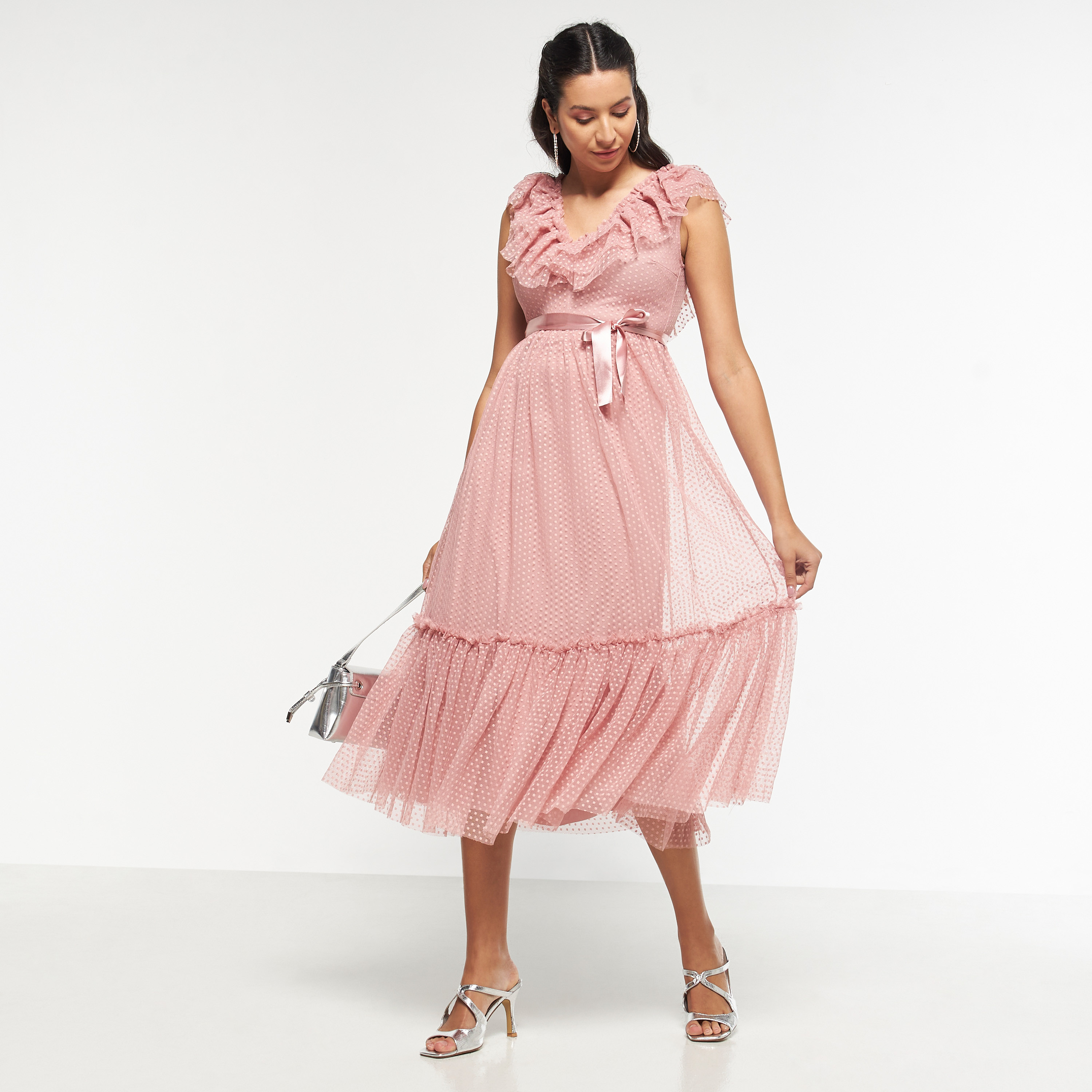 فستان متعدد الطبقات دون أكمام بحزام ربط وكشكش من فيور-women-clothing-dresses-image-6