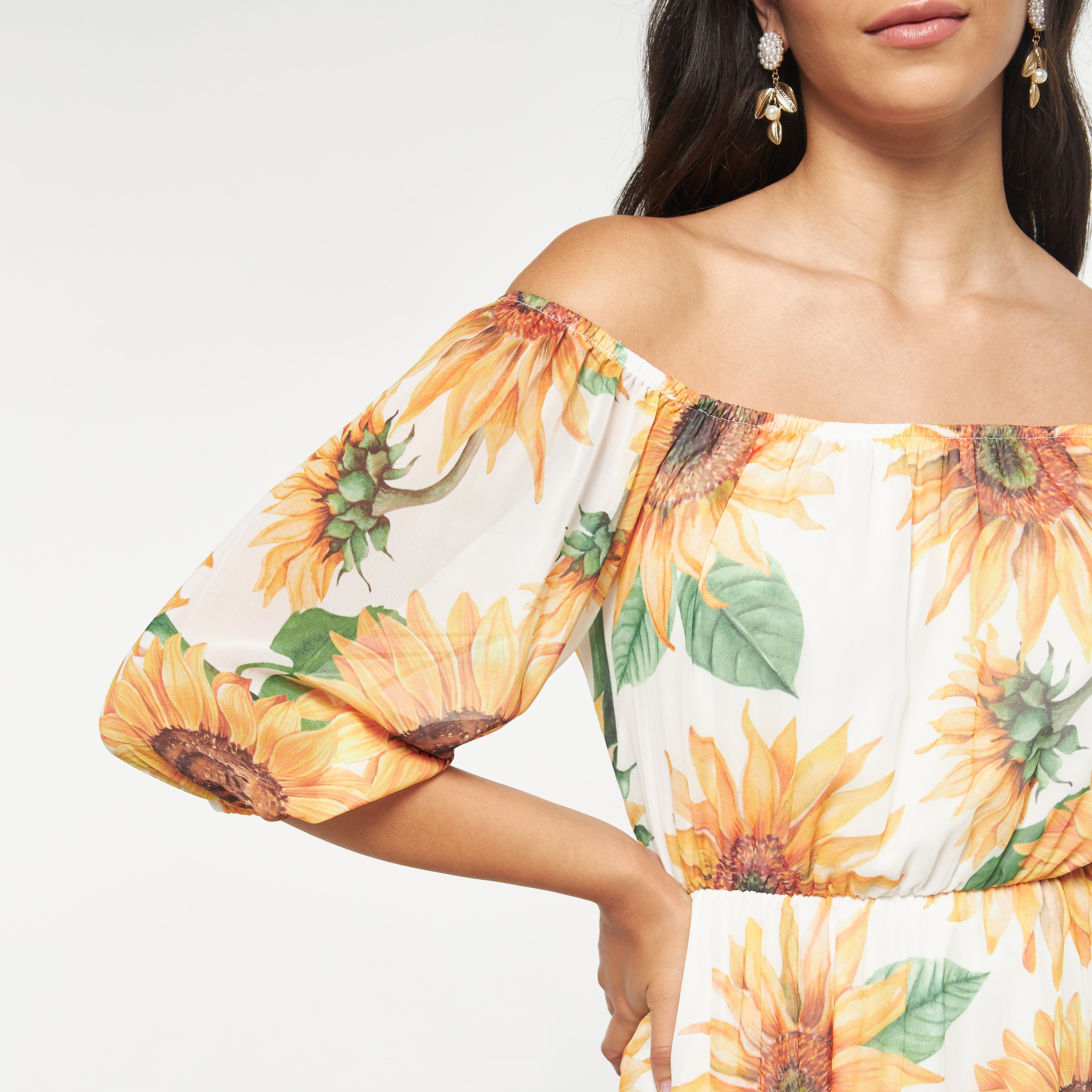 FYOR Floral Print Tiered Off-Shoulder Dress with Short Sleeves-women-clothing-dresses-image-4