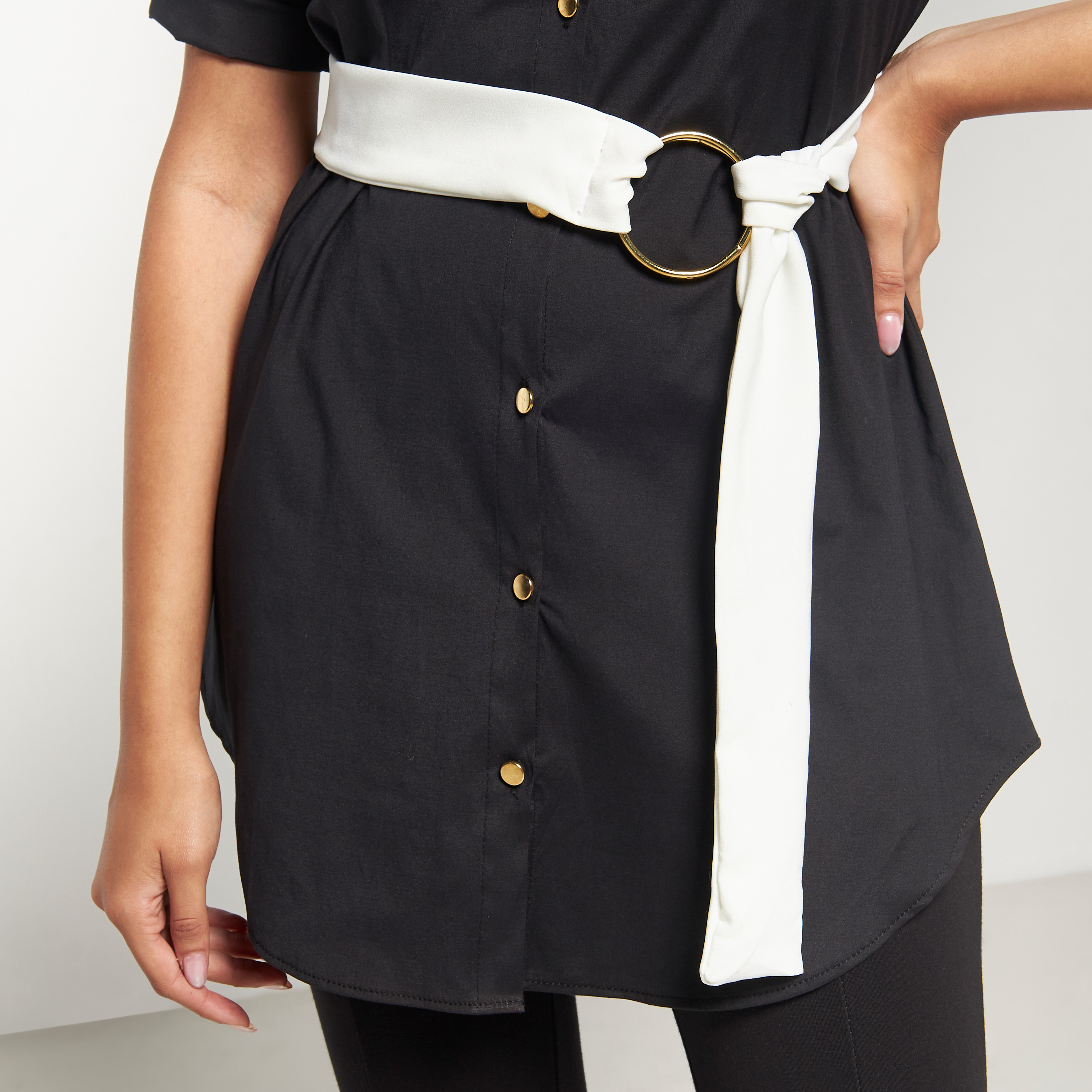 قميص تونيك بأكمام مثنية لأعلى وحزام من فيور-women-clothing-shirtsandblouses-blouses-image-4