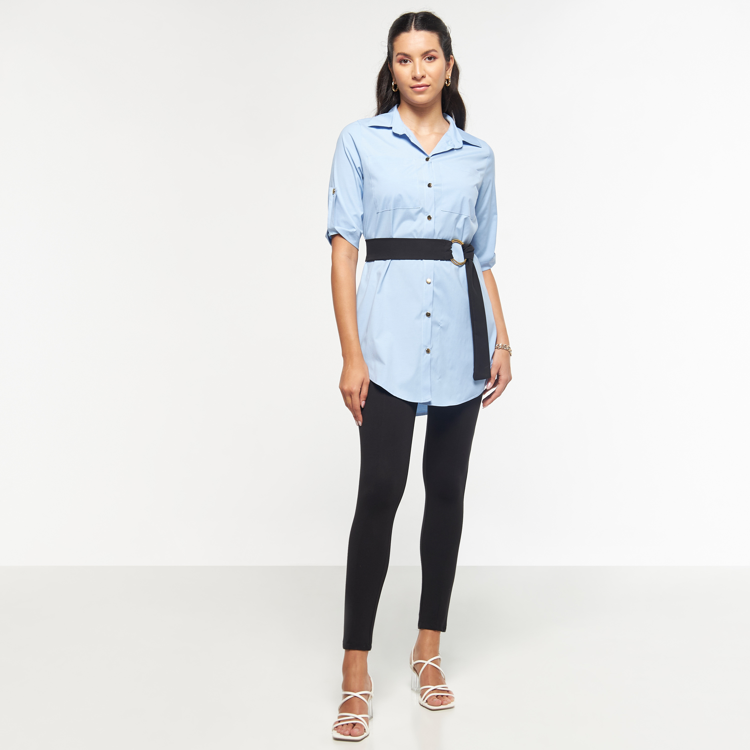 قميص تونيك بأكمام مثنية لأعلى وحزام من فيور-women-clothing-shirtsandblouses-blouses-image-6