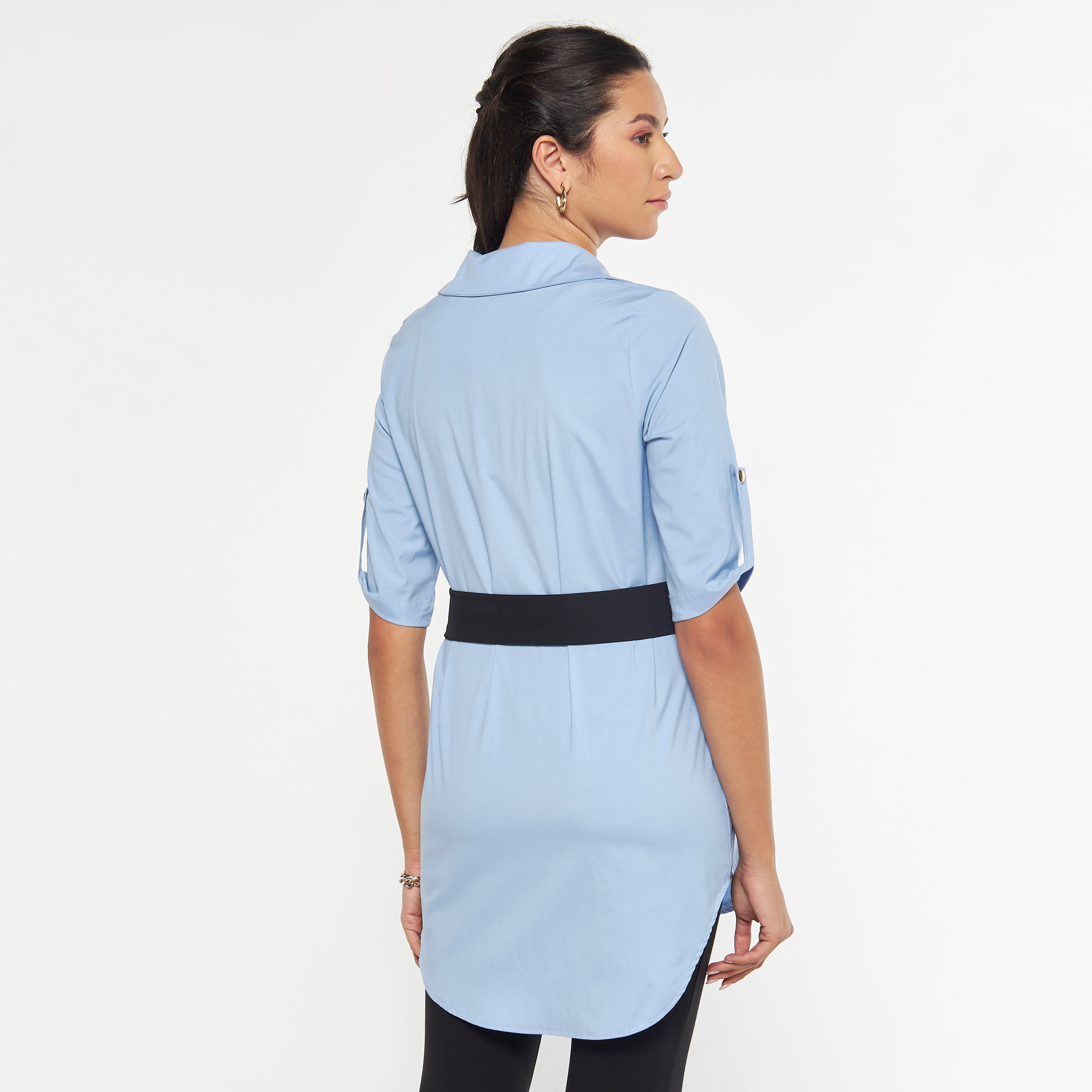 قميص تونيك بأكمام مثنية لأعلى وحزام من فيور-women-clothing-shirtsandblouses-blouses-image-7