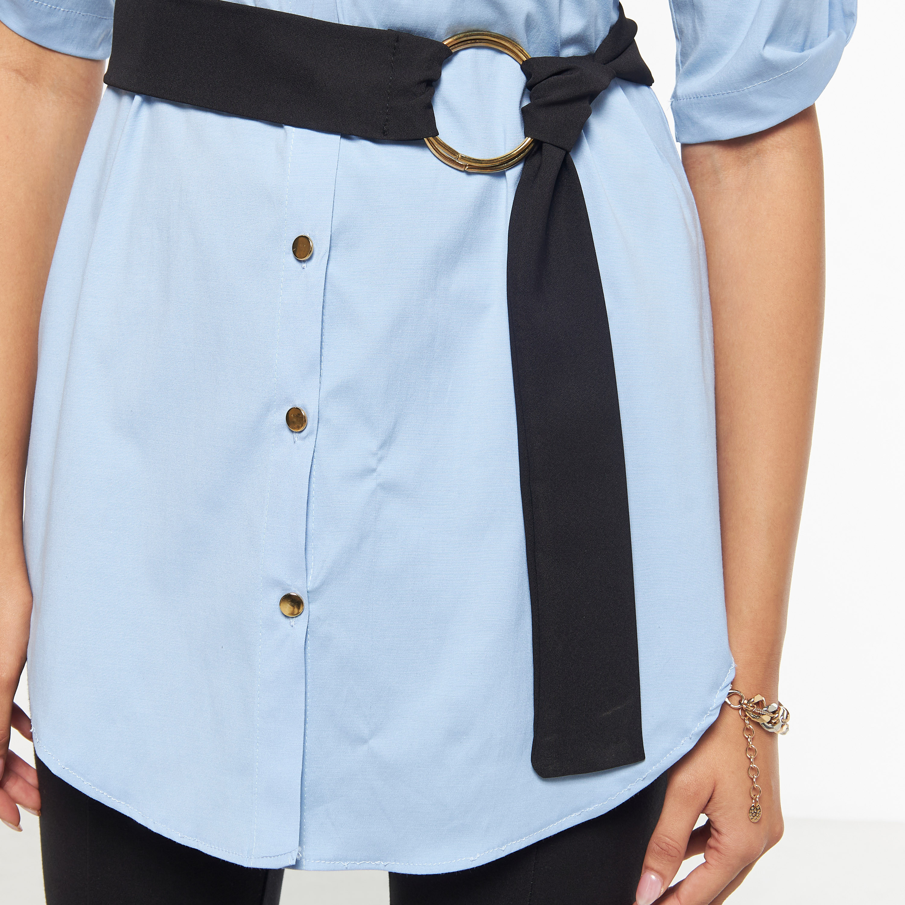 قميص تونيك بأكمام مثنية لأعلى وحزام من فيور-women-clothing-shirtsandblouses-blouses-image-8