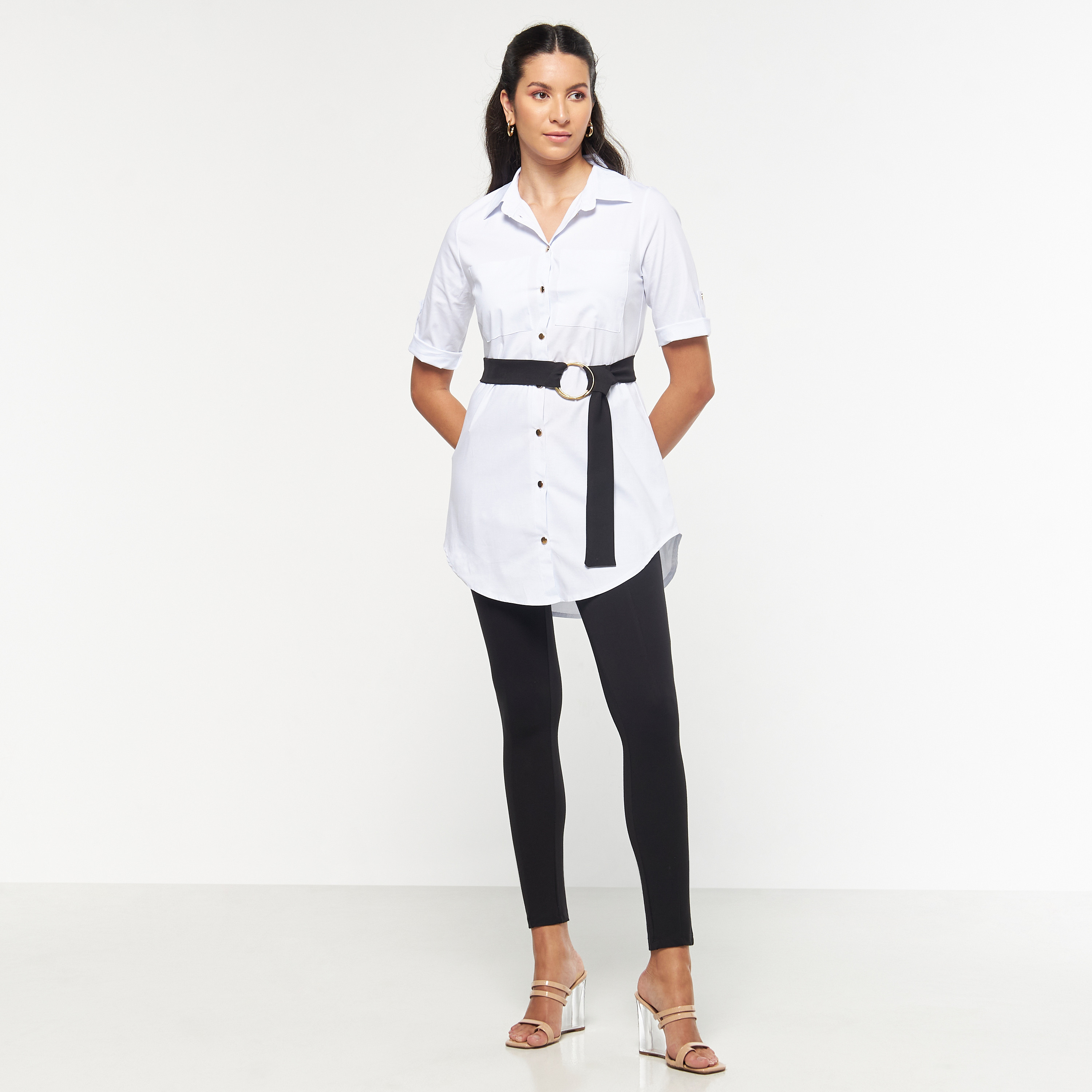 قميص تونيك بأكمام مثنية لأعلى وحزام من فيور-women-clothing-shirtsandblouses-blouses-image-10